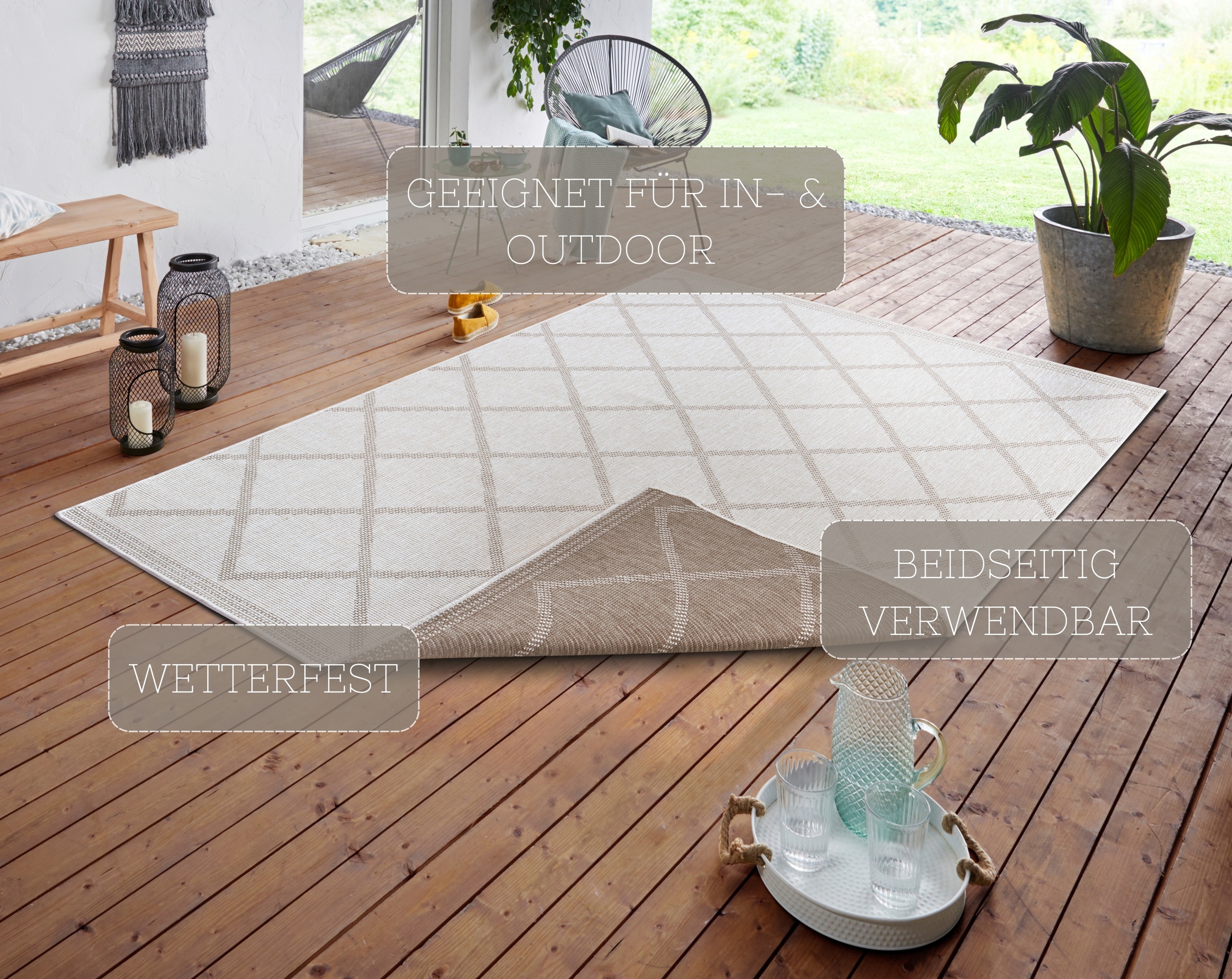 NORTHRUGS Teppich »Corsica Wendeteppich«, rechteckig, 5 mm Höhe, In-& Outdoor, Wetterfest, Balkon, Läufer, Wohnzimmer, Wasserfest