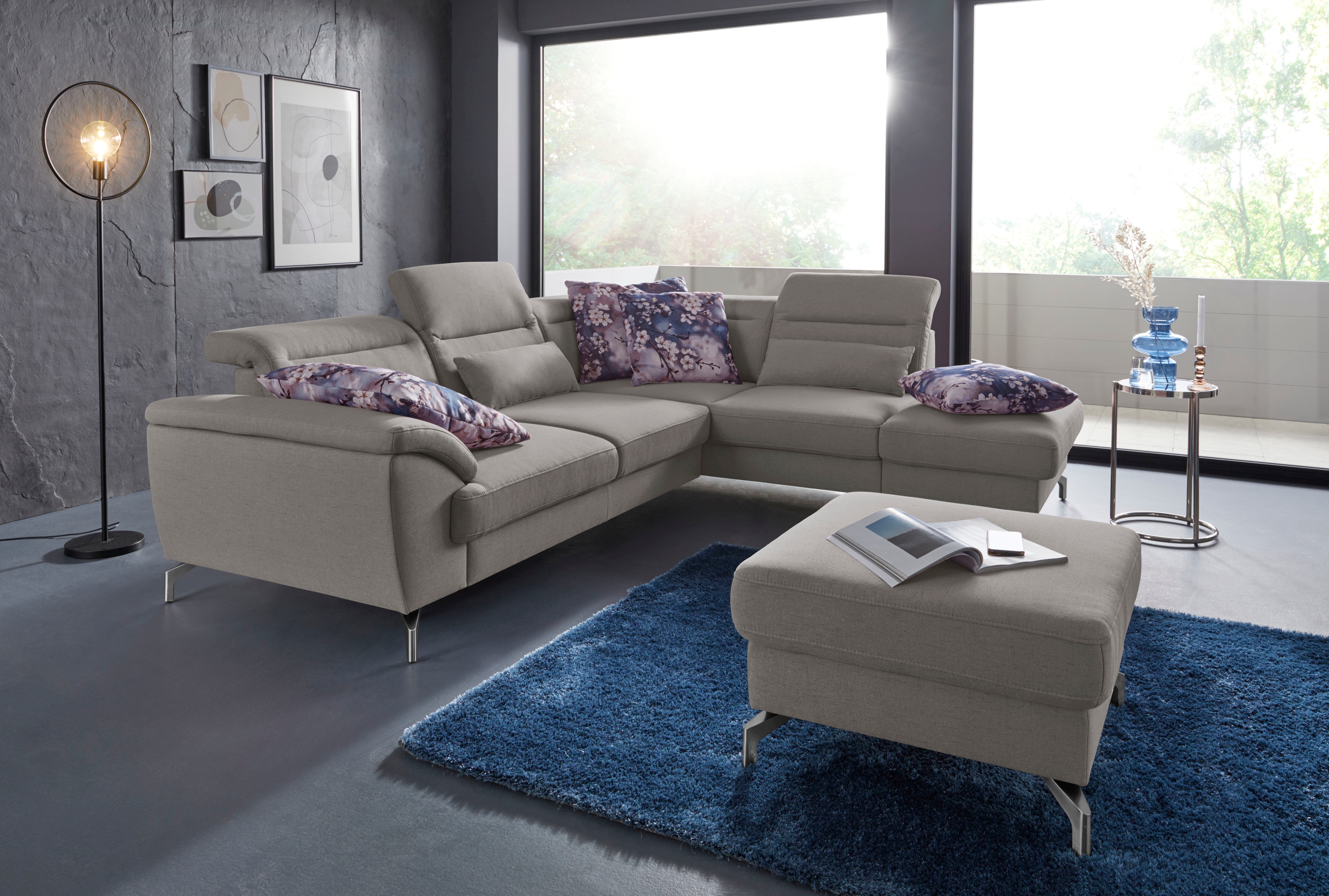 sit&more Ecksofa "Percy L-Form" 12 cm Fußhöhe, Sitztiefenverstellung, wahlweise in 2 Fußfarben