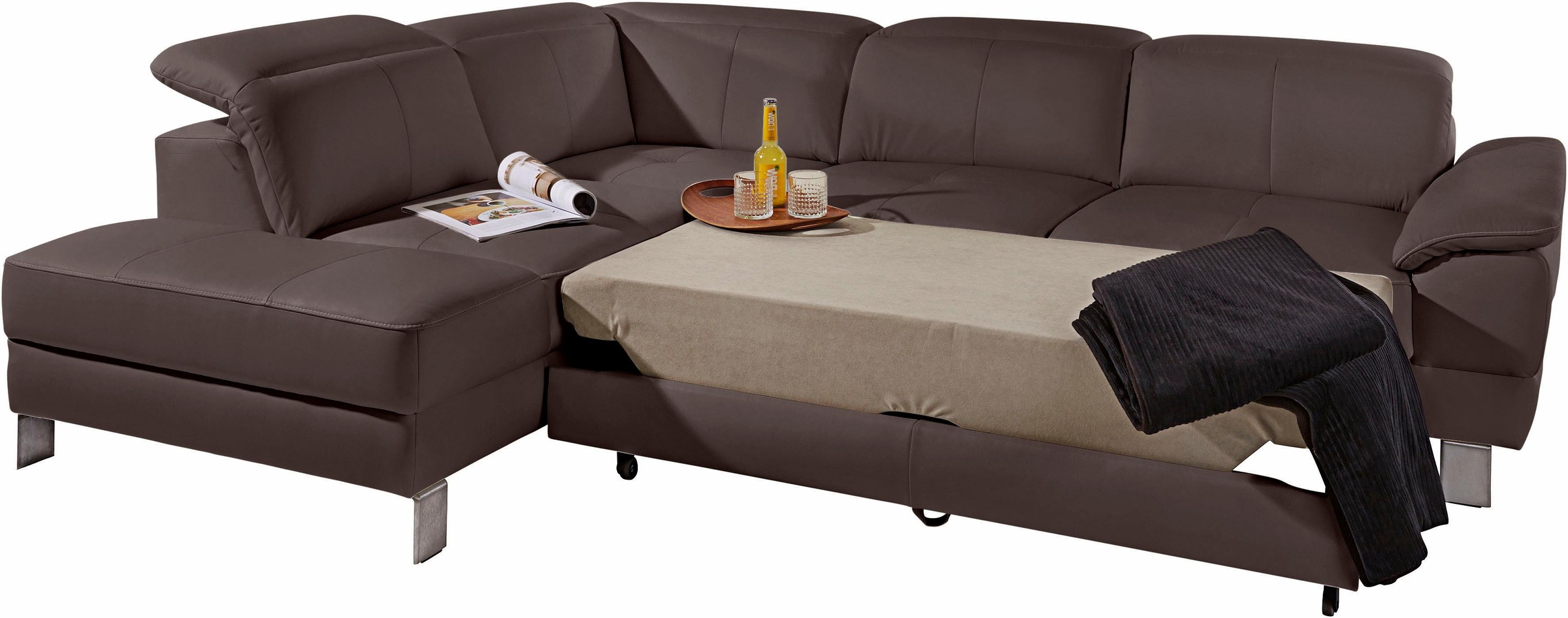 exxpo - sofa fashion Ecksofa »Mantua, L-Form«, mit Kopf- bzw. Rückenverstellung, Bettfunktion u. Bettkasten