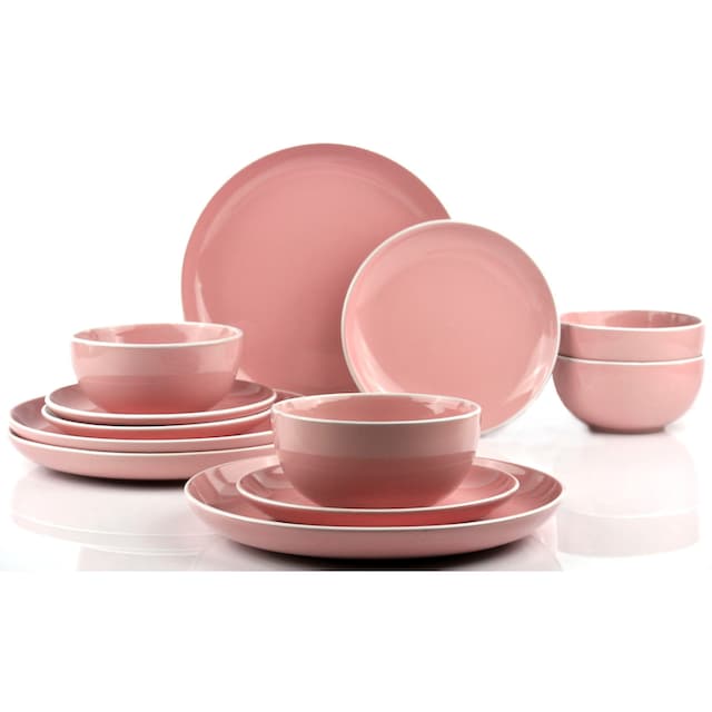 Retsch Arzberg Tafelservice »Geschirr-Set, Service HALO BUBBLE GUM«, (Set,  12 tlg., Frühstücks- u. Speiseteller, Salat-/Müsli-/Suppenschalen tief),  Klare Farben und Klare Formen - 12 Teile, für 4 Personen | BAUR