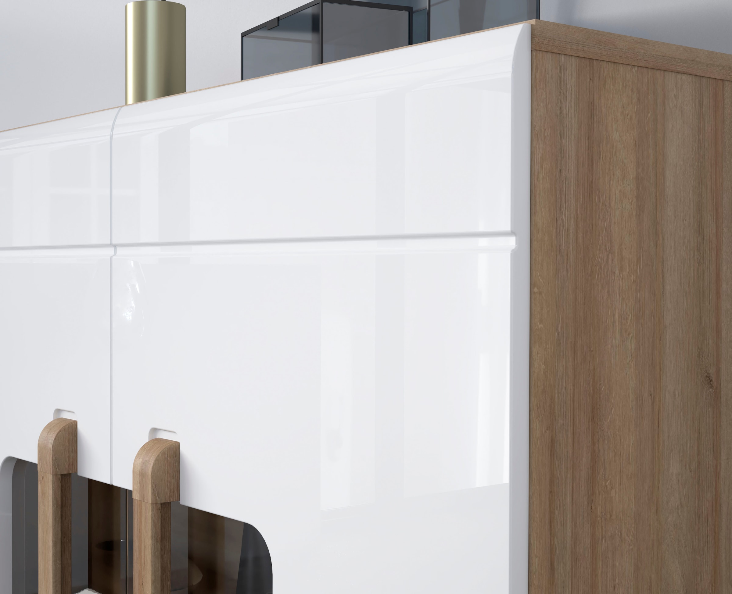 FORTE Highboard »Attention«, Highboard, Beleuchtung, Soft Close,Glastüre, Stauraum