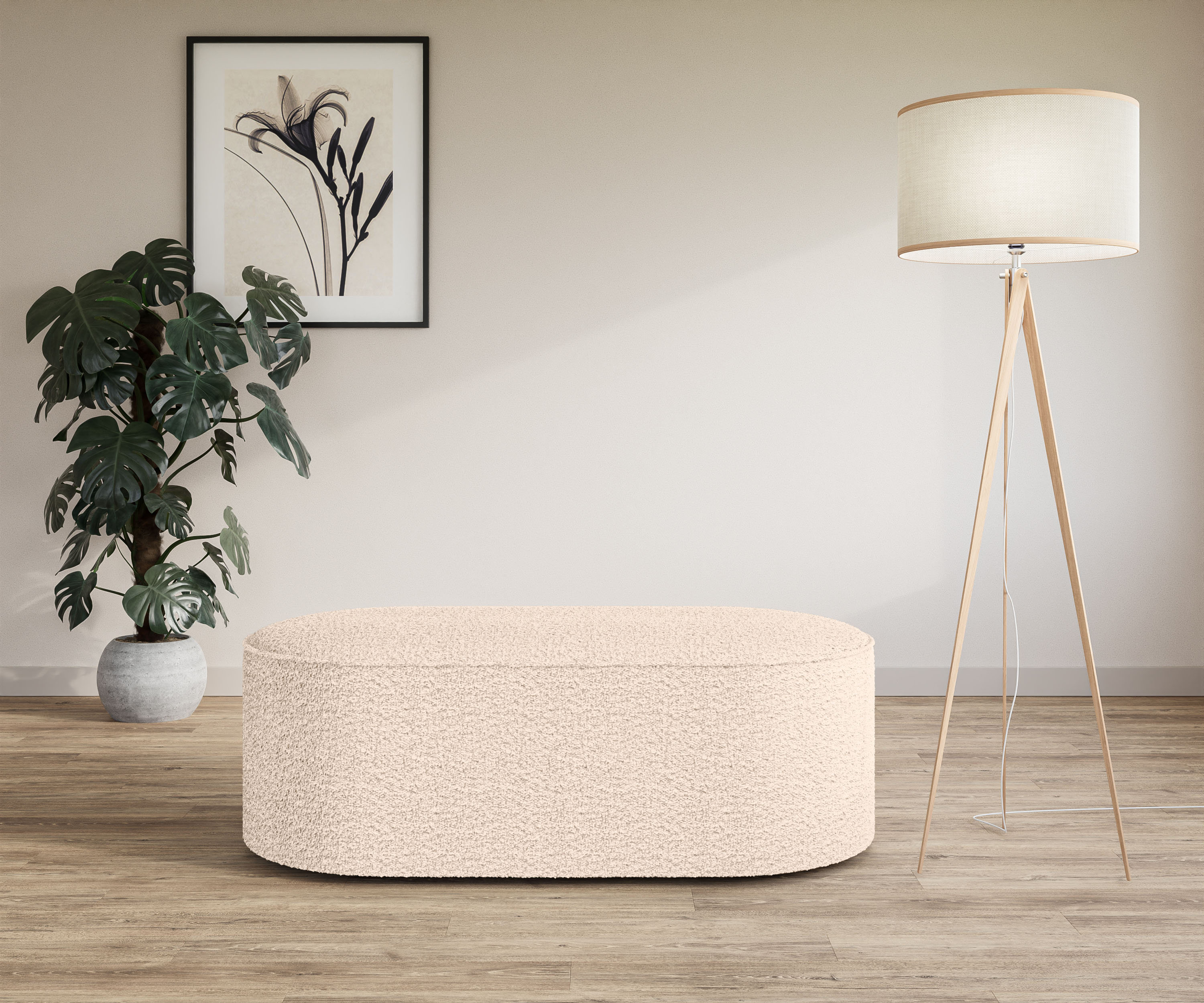 OTTO home Polsterhocker "EIVIND Sitzhocker, Maße: B/T/H: 142/70/48 cm" auch in Bouclé und Feincord, mit Wellenunterfederung