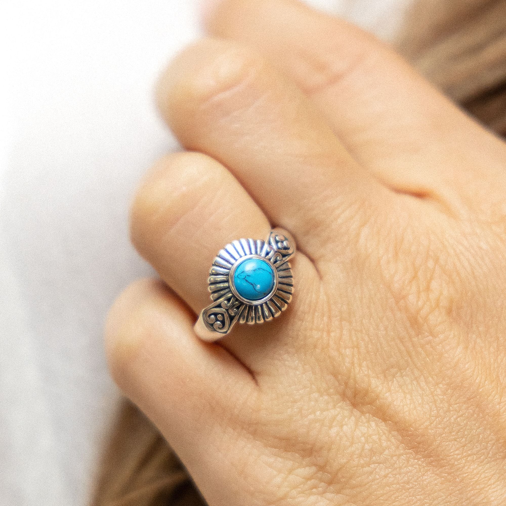 Zeeme Fingerring »Silber 925 oxidiert mit Türkis 6mm«