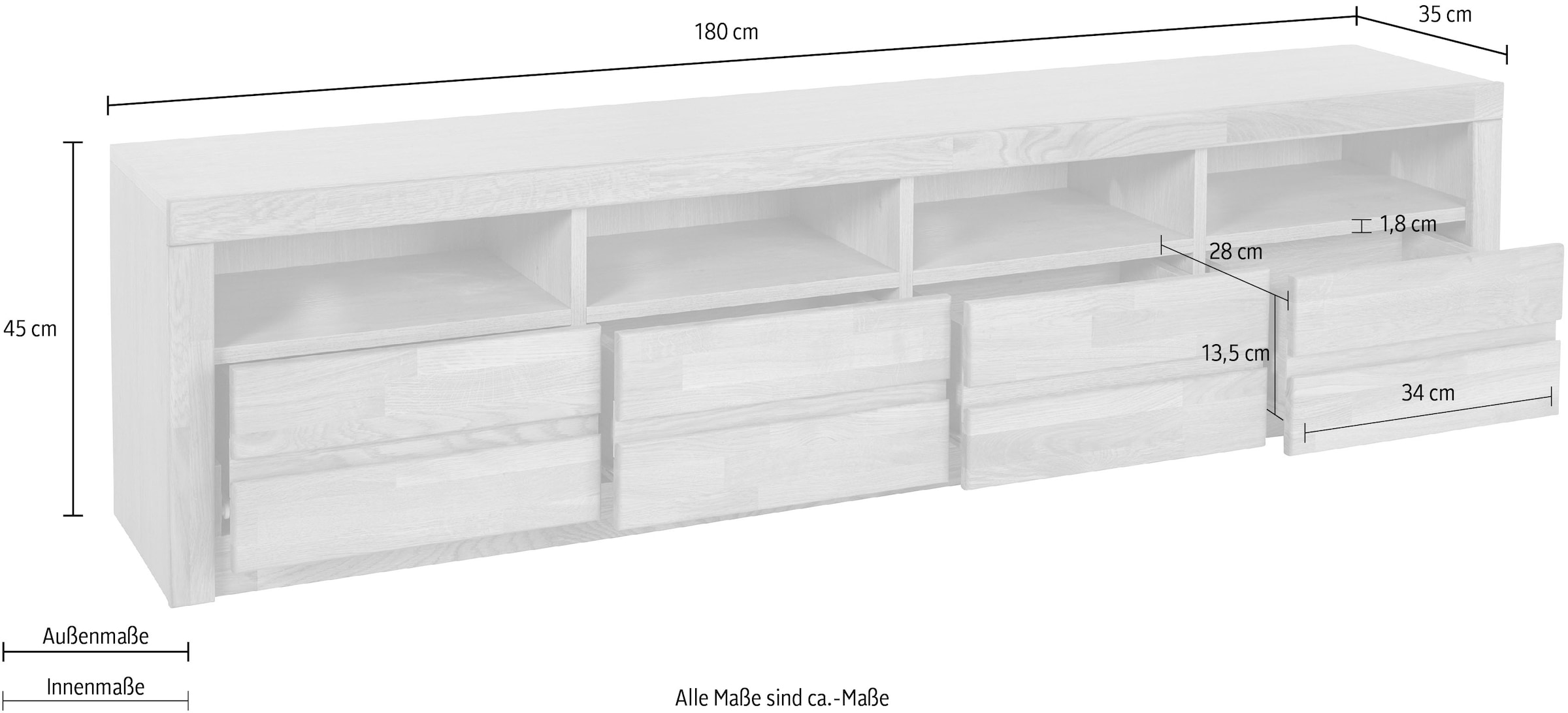 Home affaire Lowboard »Silkeborg«, schöne grifflose Optik,Breite 180 cm