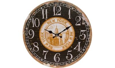 Wanduhr »"New York"«, rund, Ø 33,8 cm, Vintage Optik, dekorativ in Küche & Wohnzimmer