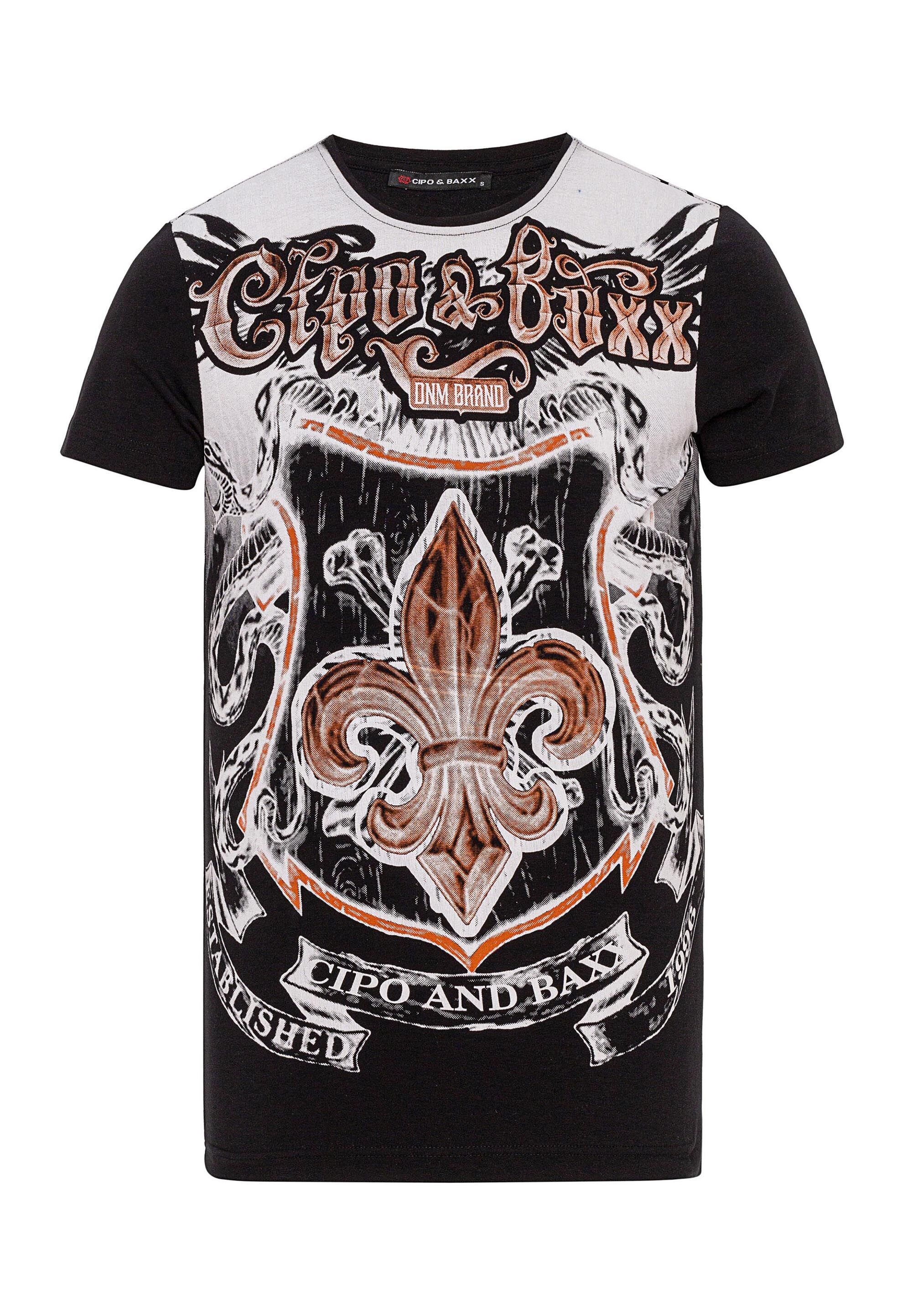 Cipo & Baxx T-Shirt "T-Shirt", mit rockigen Wappen- und Flügelprints günstig online kaufen