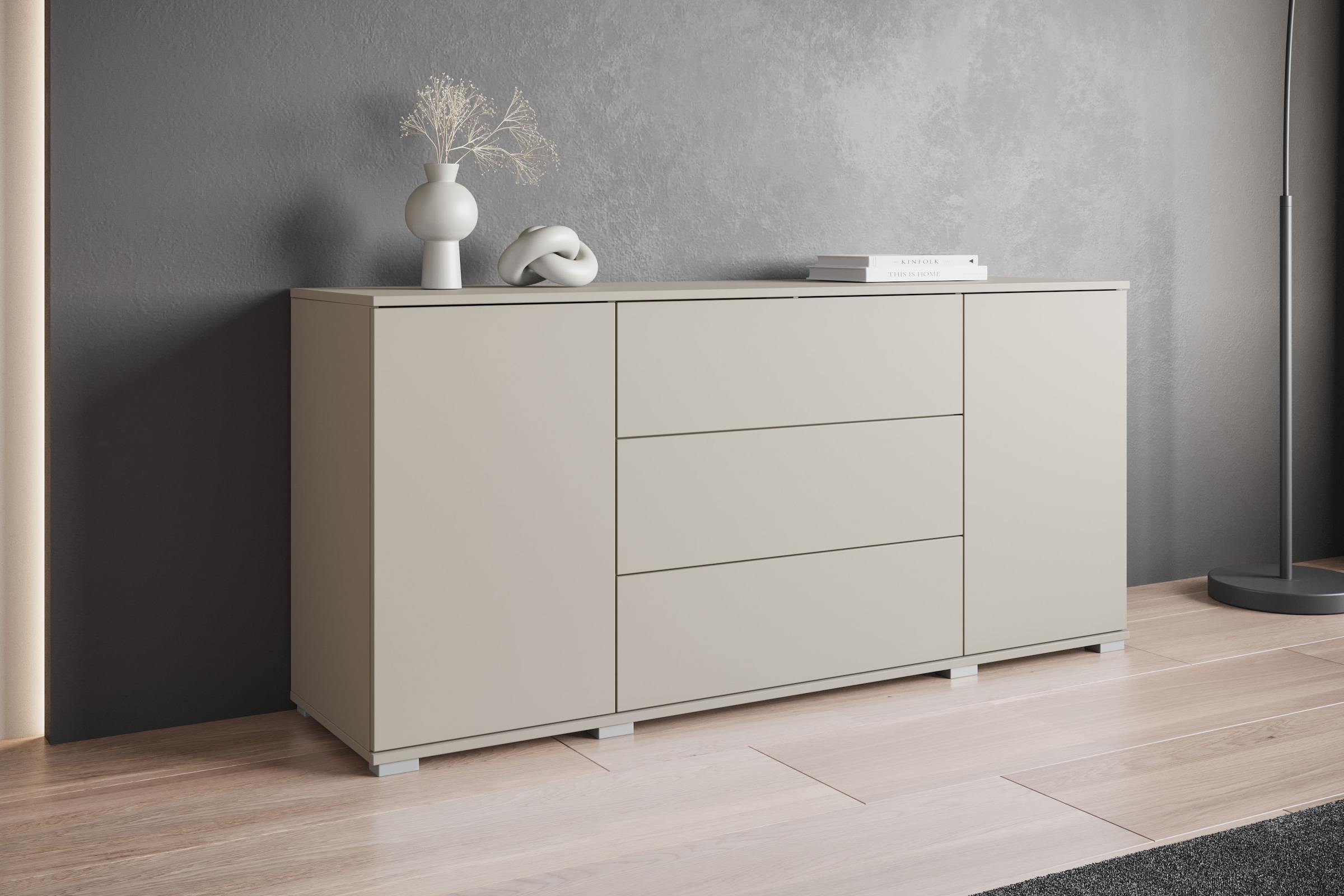 INOSIGN Sideboard »Kenia«, (1 St.), Modernes Sideboard mit 3 Schubladen und 4 Fächern, Breite 150 cm