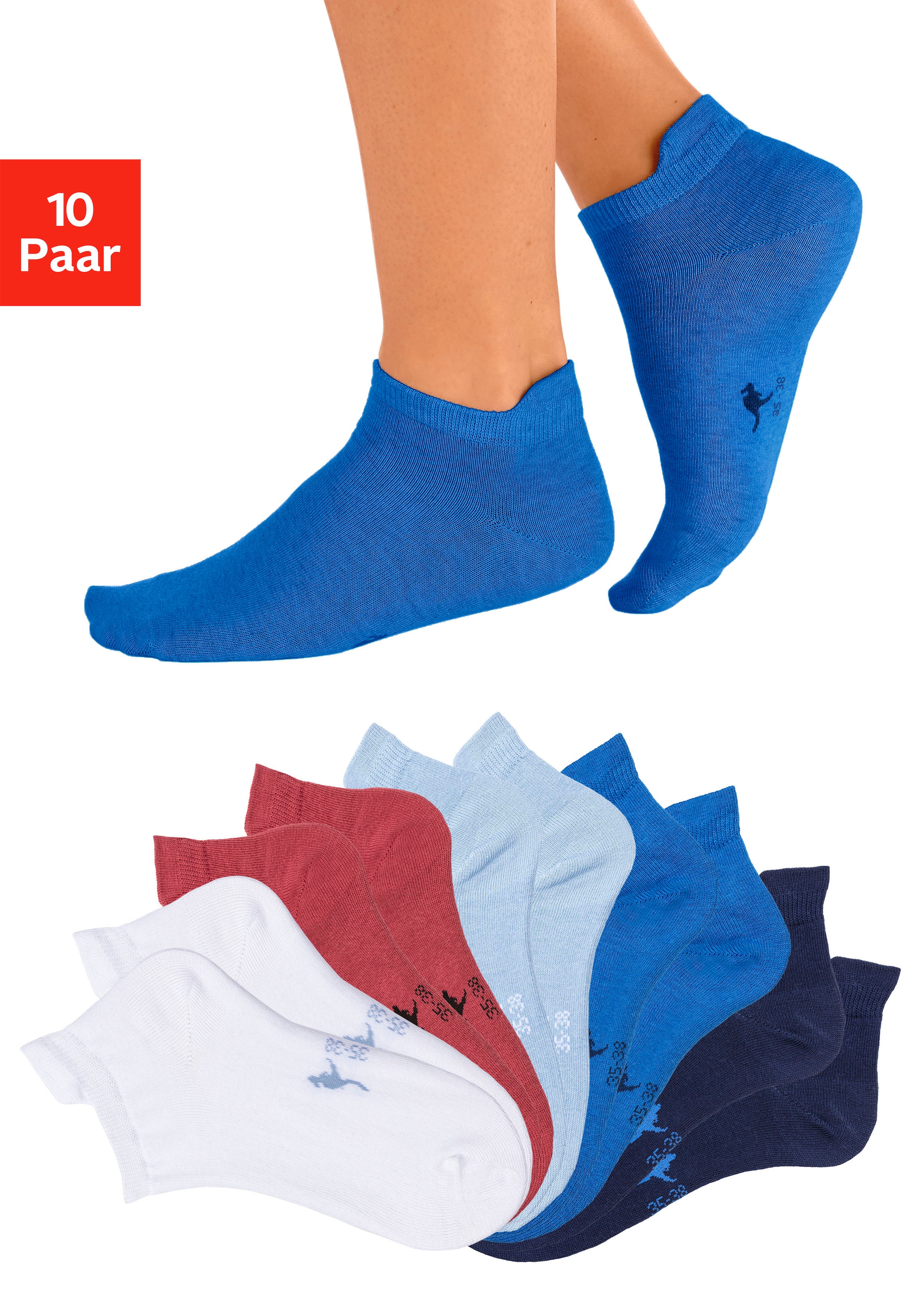KangaROOS Sneakersocken "Damen Sneaker Socken, Sportsocken, Sommer Basic" Packung, Großpackung, 10 Paar tlg. mit verlängertem Bündchen hinten