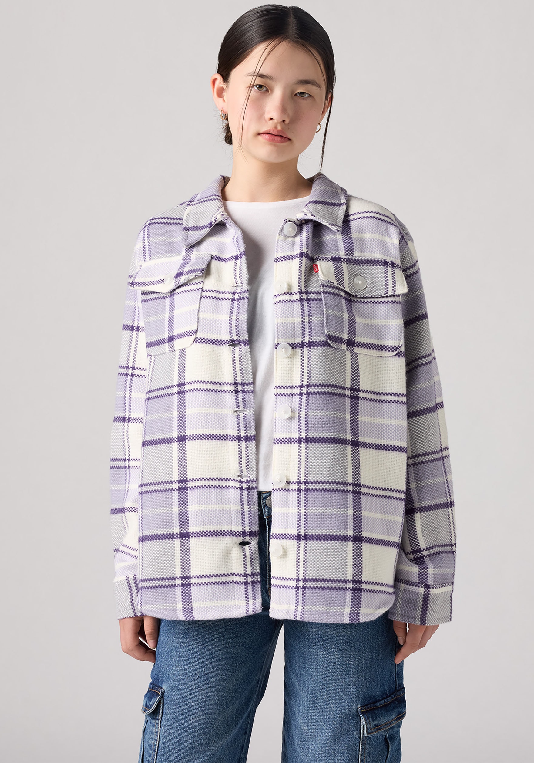 Levis Kids Hemdjacke "LVG OVERSIZED PLAID SHACKET" mit kariertem Fleece, pflegeleicht, Oversized Passform