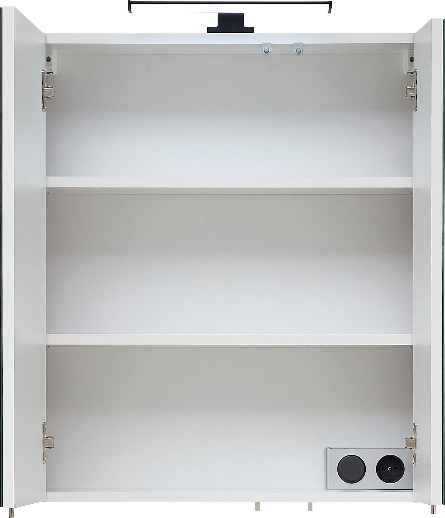 Saphir Spiegelschrank »Quickset 374 Badschrank, 2 Spiegeltüren, 2 Einlegeböden, 60 cm breit«, inkl. LED-Beleuchtung, Türdämpfer, Schalter-/Steckdosenkombination