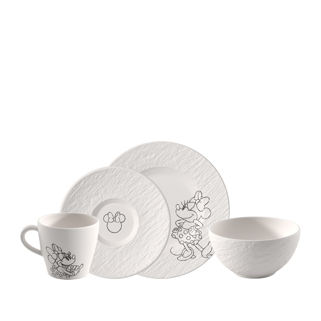 VILLEROY & BOCH Geschirr-Set "Frühstücks-Set Manufacture Rock blanc - Mickey Mouse 4er Set weiß", 4, weiß, Geschirr-Sets, Spülmaschinenfest,