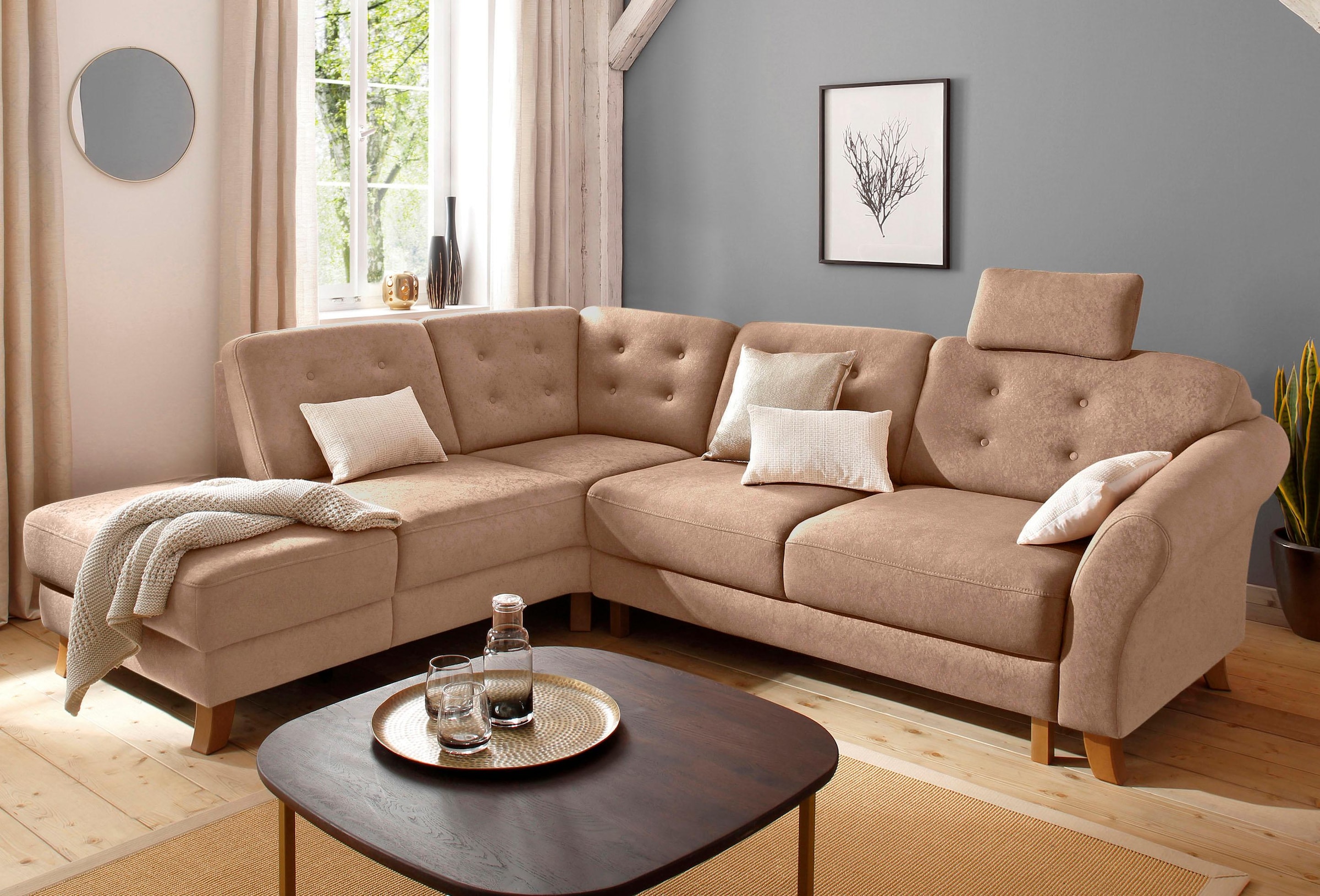 OTTO home Ecksofa "Trondheim L-Form, B: 260 cm, Federkern, Komfortsitz" mit Schlaffunktion und Stauraum, Eckcouch frei stellbar