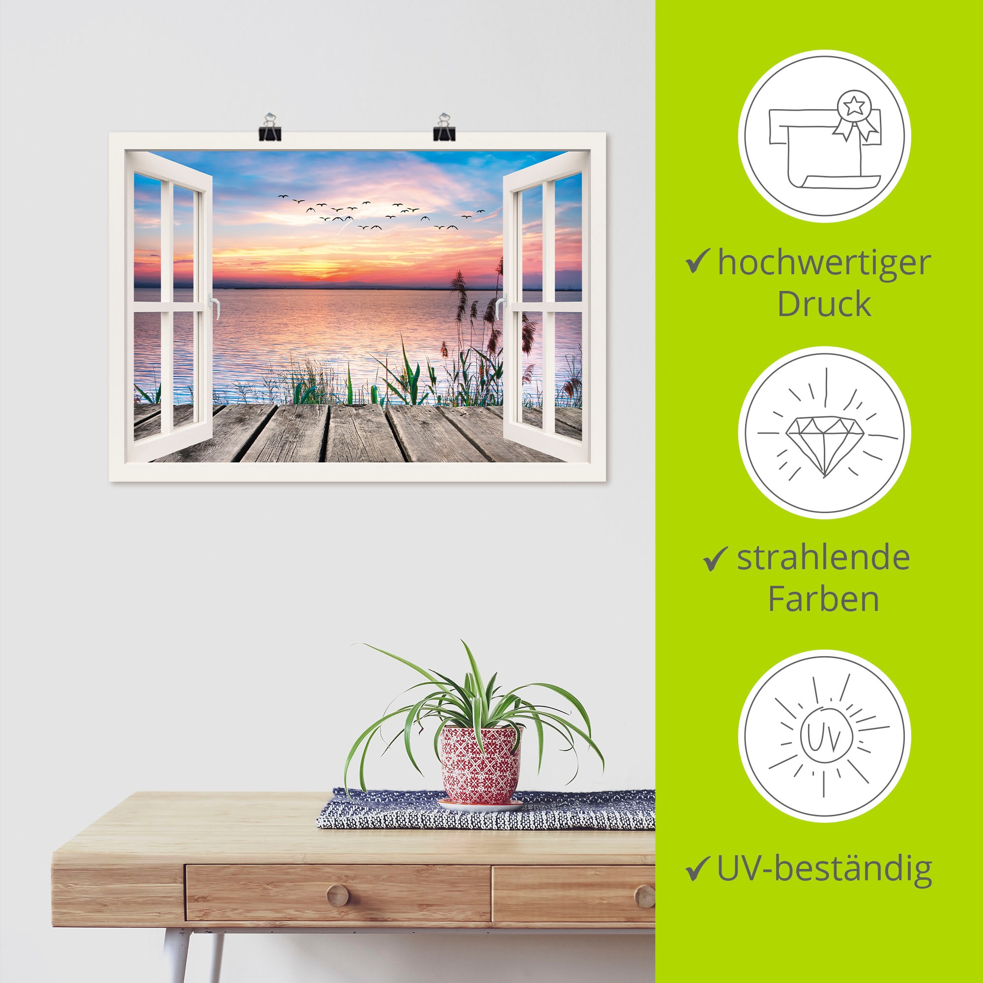 Artland Wandbild »See in den Farben der Wolken« Fensterblick 1 Stk. tlg. als Leinwandbild, Poster in verschied. Größen