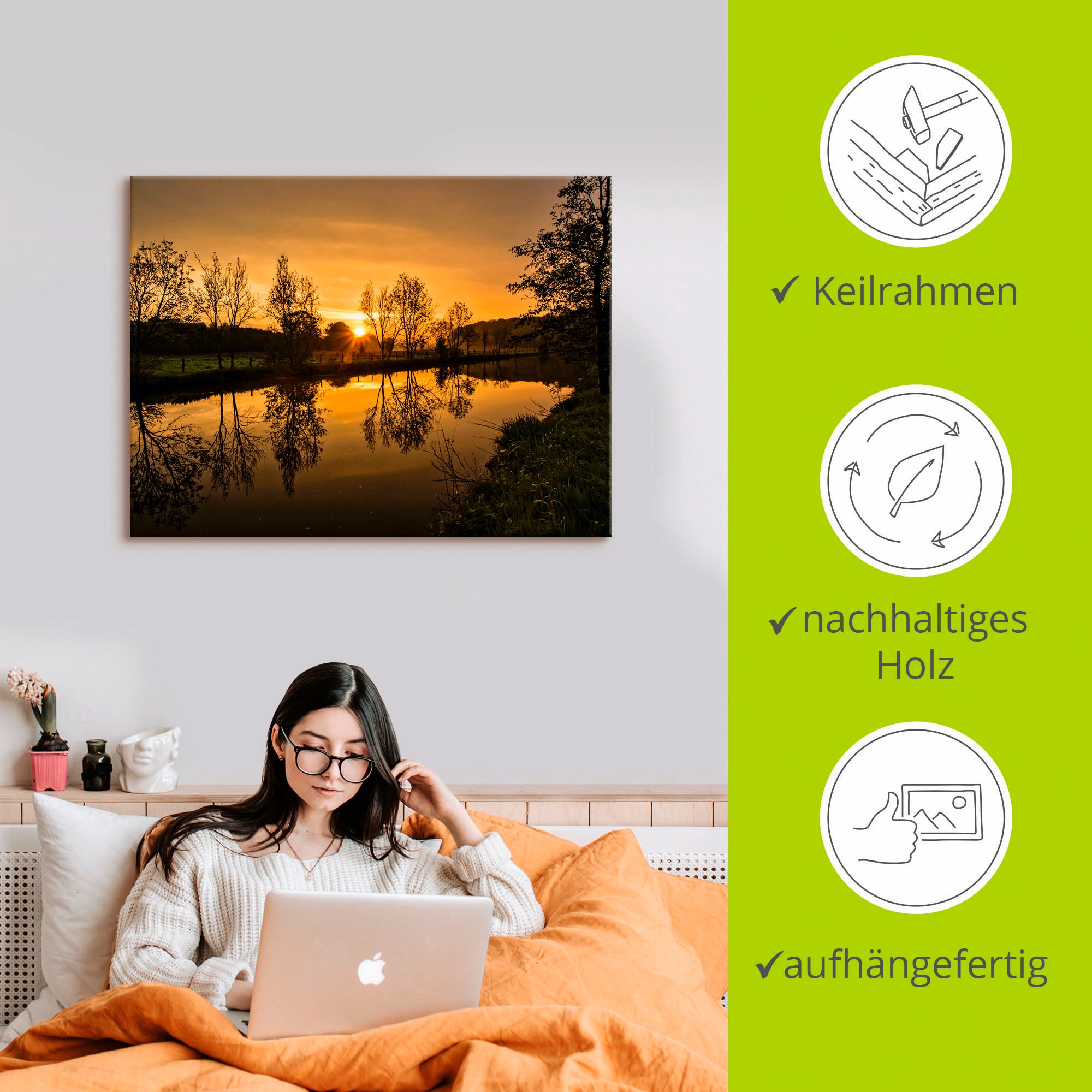 Artland Leinwandbild »goldener Morgen«, Sonnenaufgang & -untergang, (1 St.), auf Keilrahmen gespannt