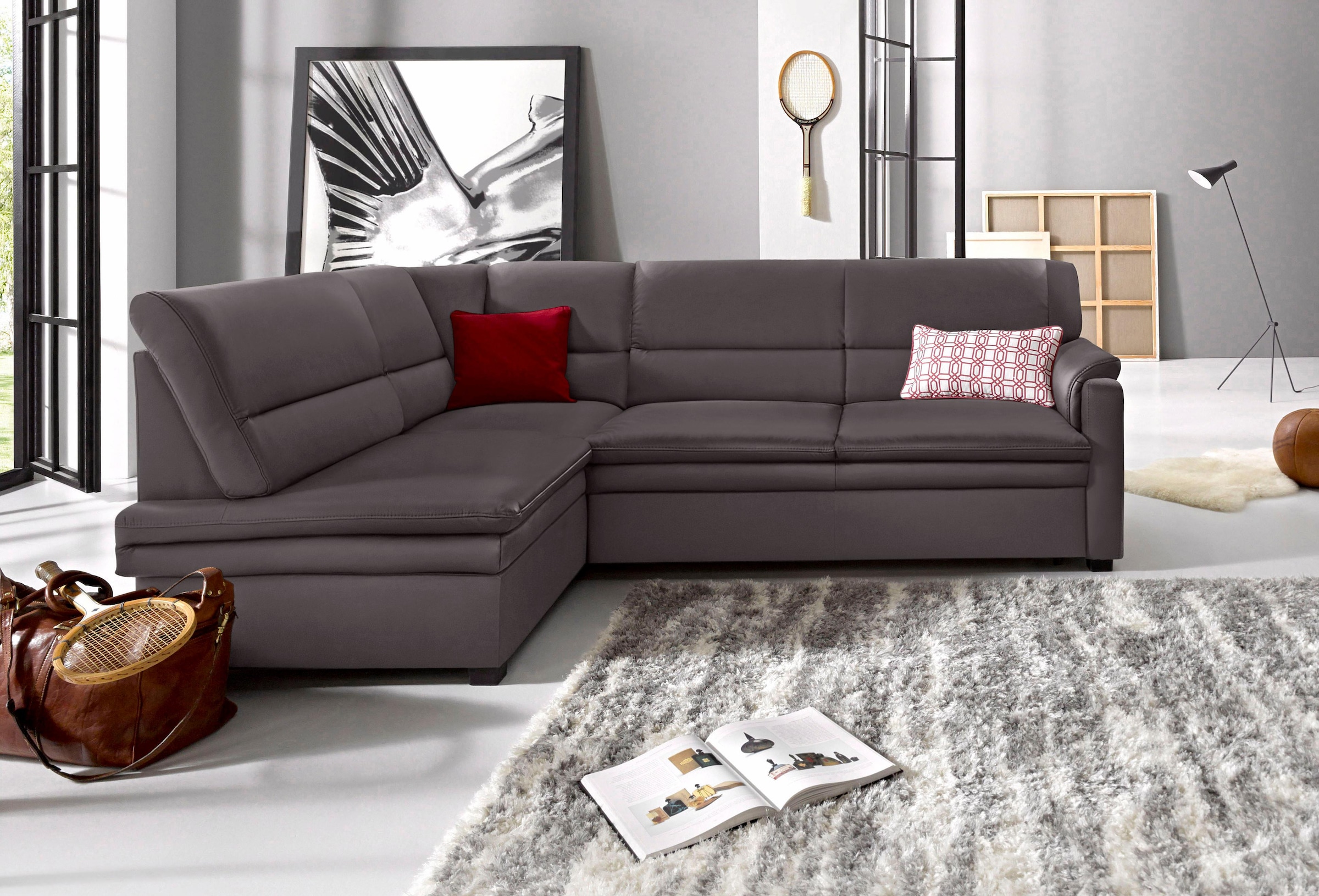 sit&more Ecksofa "Pisa L-Form", mit Federkern, wahlweise mit Bettfunktion