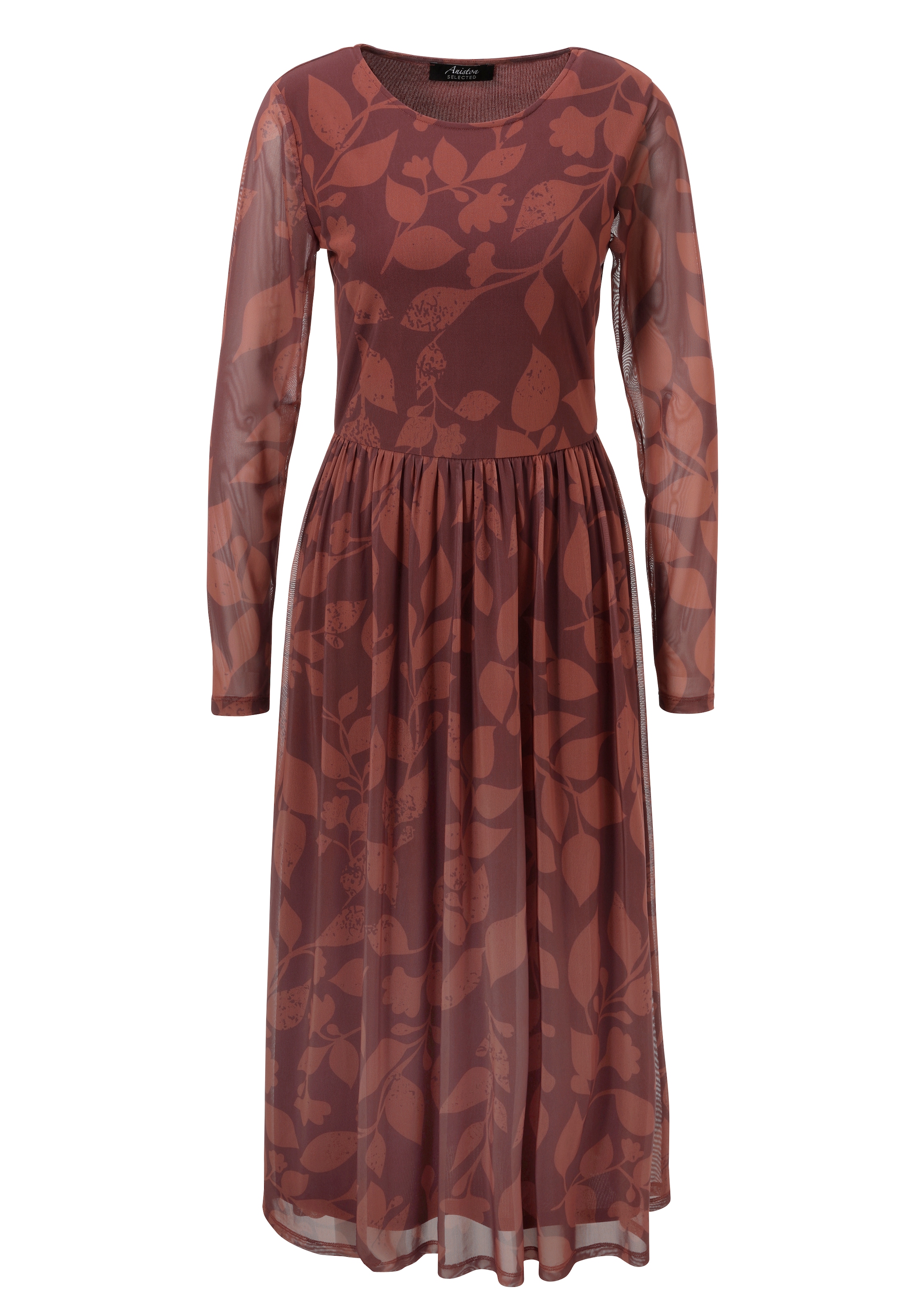 Aniston SELECTED Midikleid, mit floralem Blättermuster in warmen Brauntönen - NEUE KOLLEKTION