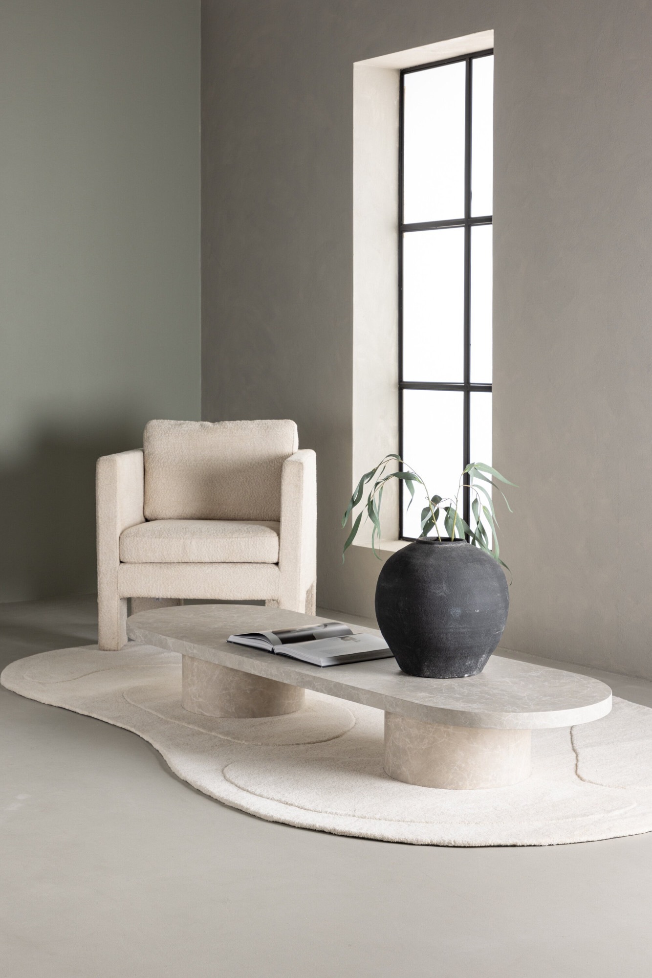 Venture Home Couchtisch »Narvik, ovaler Couchtisch 190 × 60 cm mit Sinterstein-Tischplatte« Sofatisch, MDF, 3D-Papier, sehr niedrig, rundliche Form, geräumig