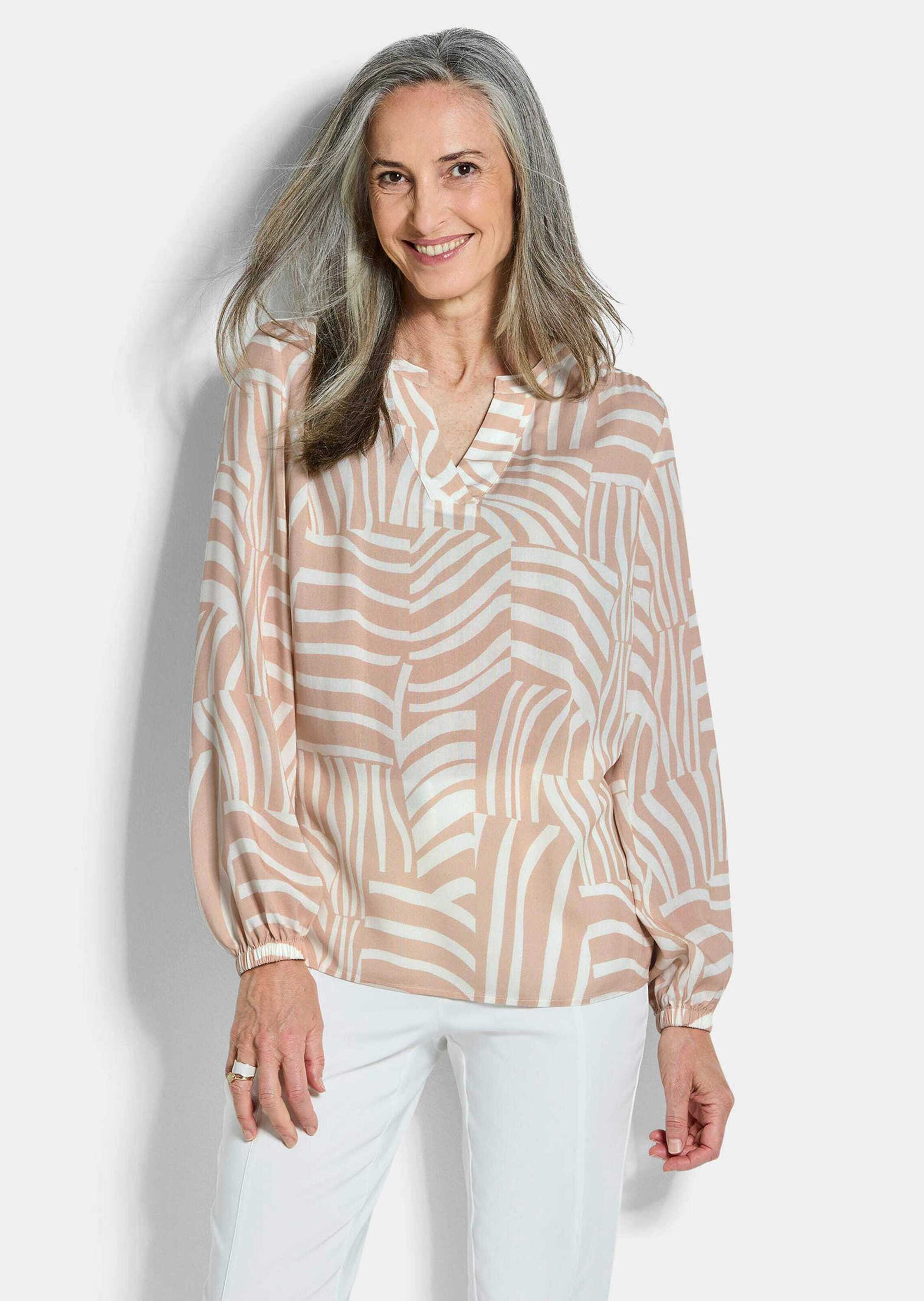 Thumbnail - GOLDNER Schlupfbluse "Grafische Viskosebluse mit Schlitz" Gummibündchen am Armabschluss