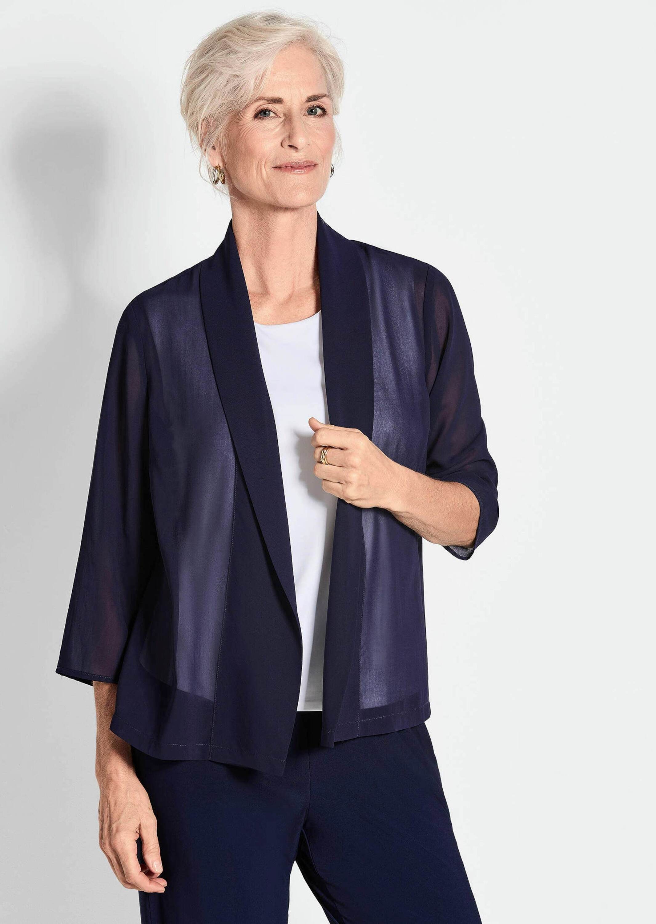 GOLDNER Jackenblazer »Blaue leichte Jacke mit Schalkragen, Halbarm«