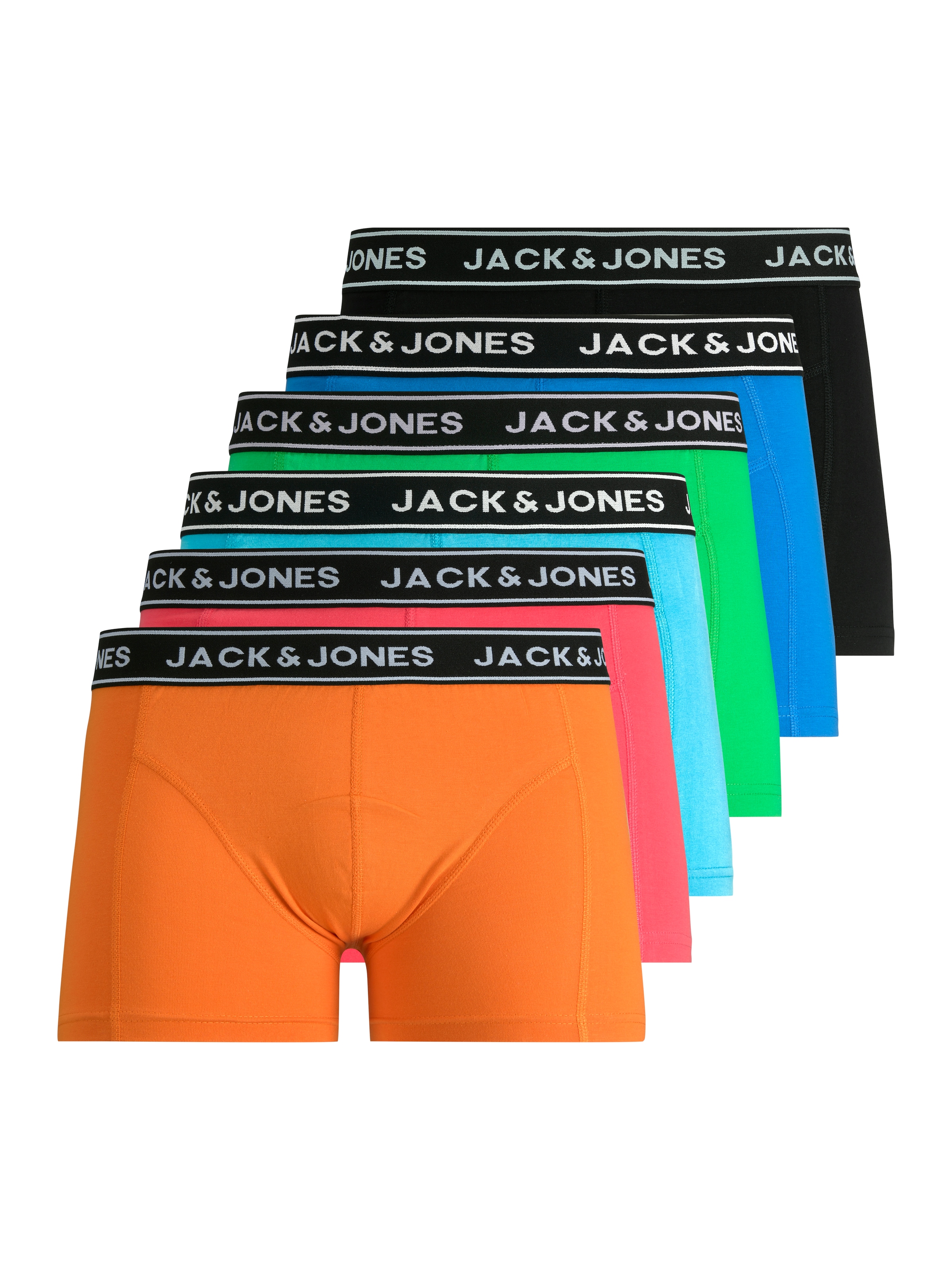 Jack & Jones Trunk "JACCRISP im 6er Pack mit Logobund und Stretchkomfort" Packung, 6 Stk. unifarben mit Farbeinsatz, modisch, eng anliegend, Baumwollmischung