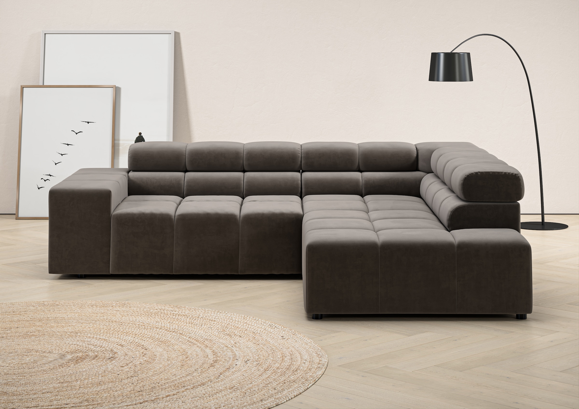 Home affaire Ecksofa "Ancona, Ecksofa, incl. Kopfteilverstellung, Breite 249 cm, L-Form" wahlweise motorische Sitztiefenverstellung, B/T(H: 249/215/70 cm