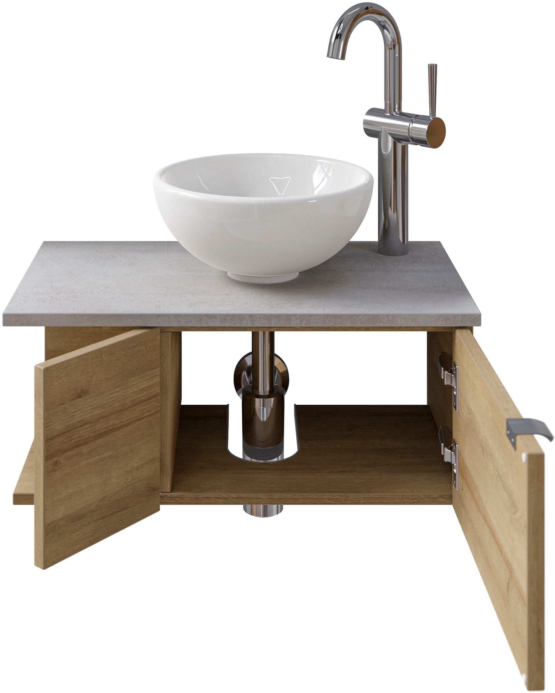 Saphir Waschtisch »Serie 6915 Waschschale mit Unterschrank für Gästebad, Gäste WC«, 61 cm breit, 2 Türen, offenes Fach, kleine Bäder, ohne Armatur