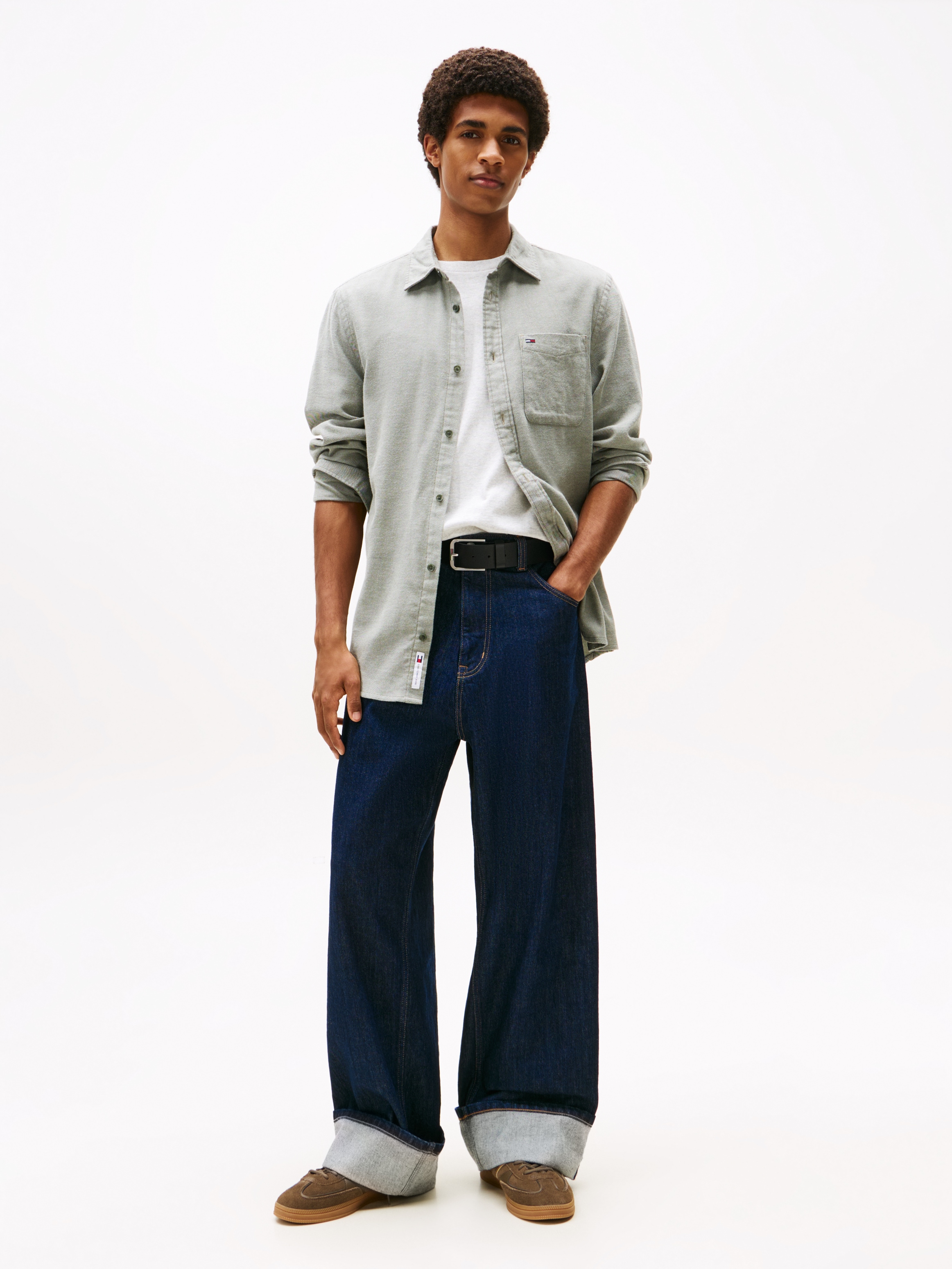 Tommy Jeans Flanellhemd »TJM FLANNEL«, regular fit, Langarmhemd, halbgespreizter Kragen