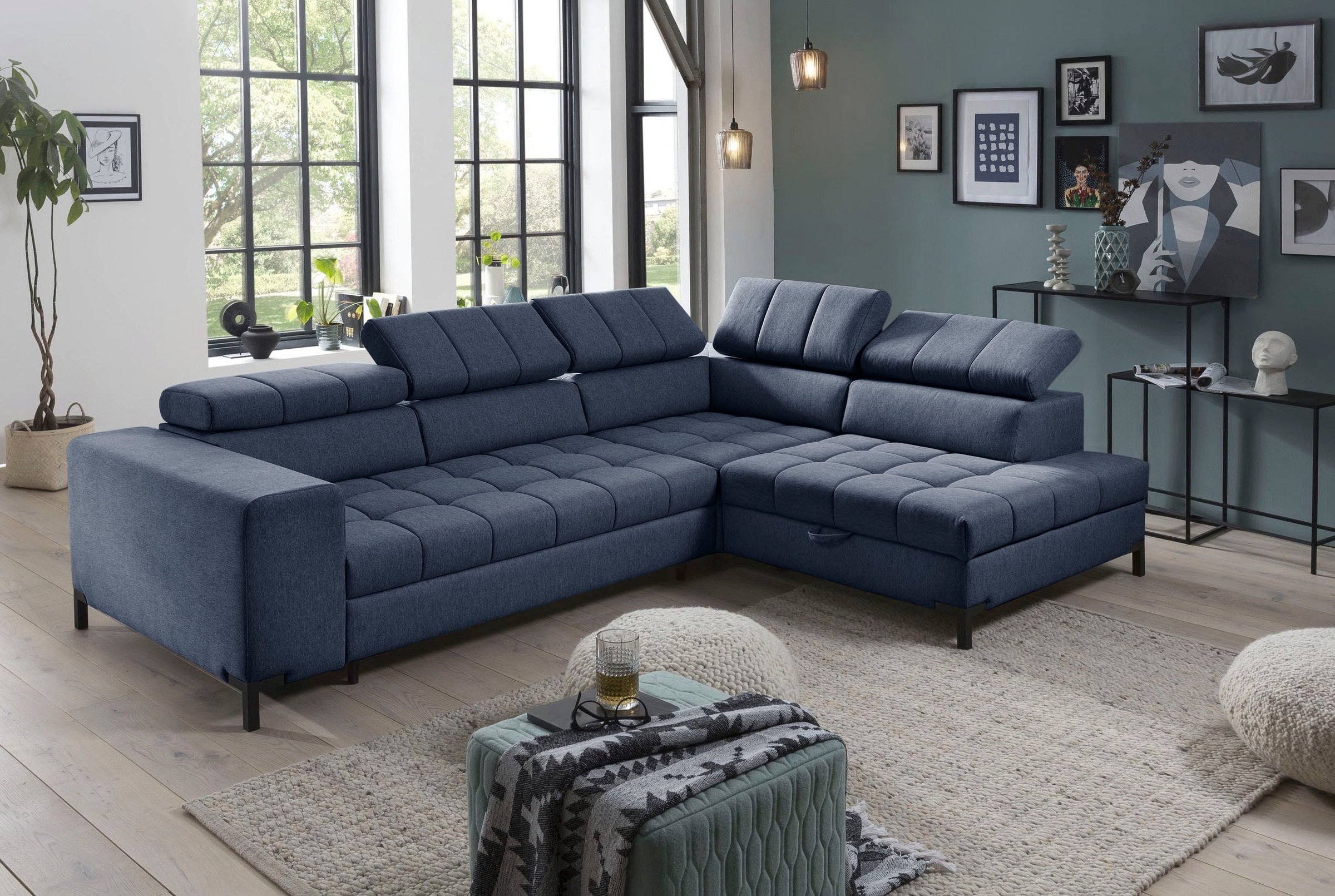 exxpo - sofa fashion Ecksofa »Bocco, hochwertige Verarbeitung, toller Sitzkomfort, bequem, L-Form«, wahlweise mit Bettfunktion u. Bettkasten, inkl. Kopfteilverstellung
