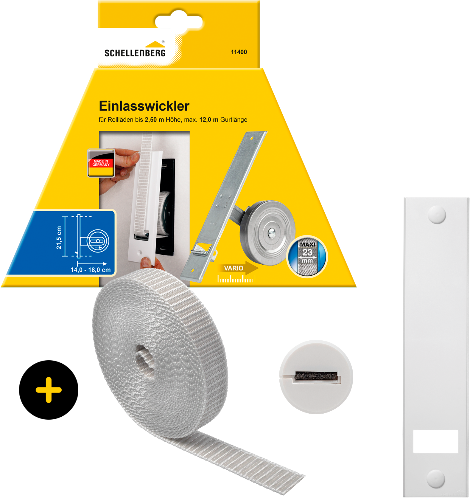 SCHELLENBERG Einlass-Gurtwickler "inkl. Abdeckplatte, Gurtführung, Rollladengurt grau oder weiß", 1 Stk., grau, Gurtwickler, Unterputz Gurtwickler