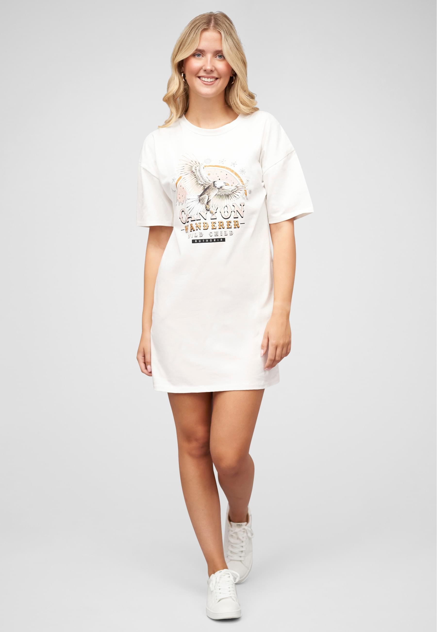 CLOUD 5IVE Langarmshirt »CLOUD 5IVE T-Shirt Kleid mit Adler Print und Rundhals«, (1 tlg.)