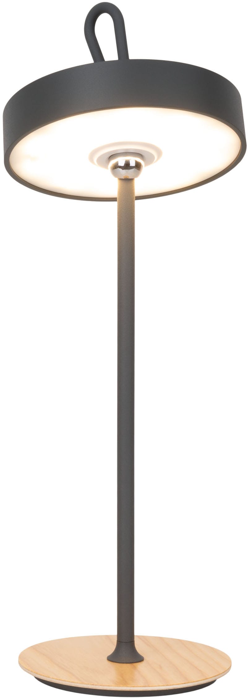 my home LED Tischleuchte »Charmont mit Holzfuß, abnehmbares Kopfteil als Hängeleuchte verwendbar« LED-Modul 1 Stk. Warmweiß aufladbar, inkl Akku + USB Kabel, Kopfteil magnetisch, abnehmbar, Holz