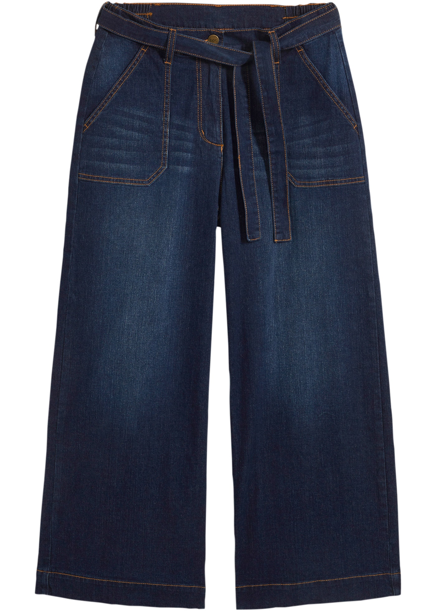 bonprix Weite Jeans mit seitlichem Teilgummibund, mit Bindegürtel, mit breitem Saum