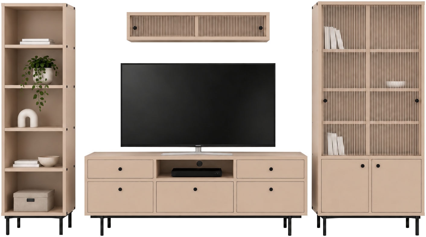 Home affaire Wohnwand "Arrocco: 4-teilige Wohnwang, Wohnzimmer, viel Stautraum,5 Schubladen" 4 Stk. tlg.