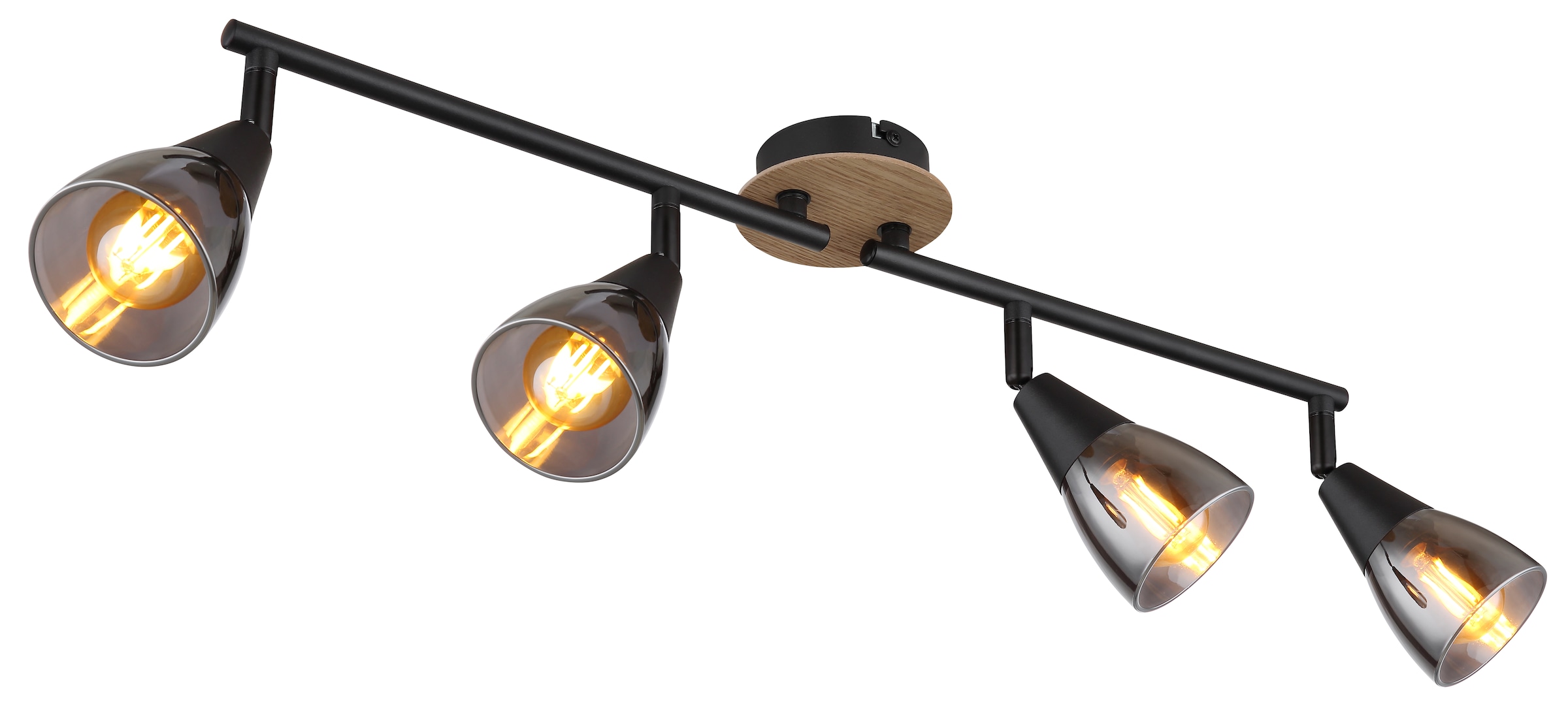 GLOBO LIGHTING Deckenstrahler »MUBBY«, Leuchtmittel E14 | ohne Leuchtmittel, Deckenspot/schwarz/Holz/Glas rauchfarben/Flur/Wohnzimmer