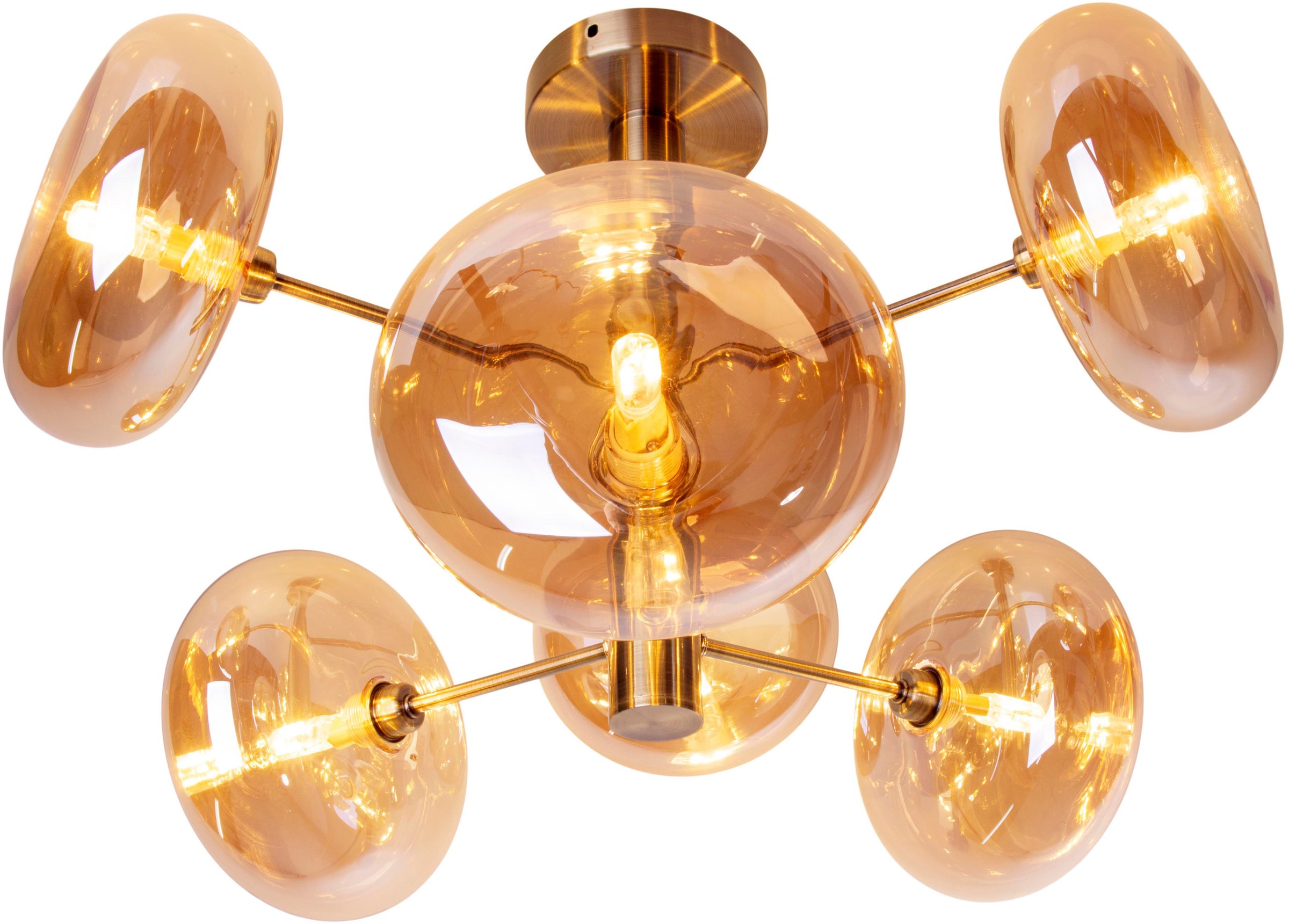 näve Deckenleuchten »Orion«, 6 flammig, Leuchtmittel G9 | ohne Leuchtmittel, Glasschirme, 6flg. G9, exkl. Leuchtmittel, messing-matt, D: 53cm