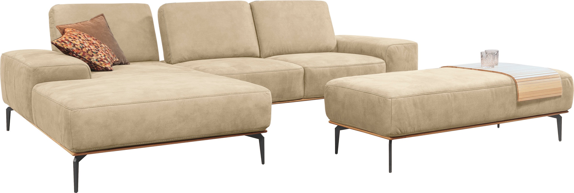 W.SCHILLIG Ecksofa »run, Designsofa mit tollem Sitzkomfort, bequem, L-Form«, mit Holzsockel, Füße in Schwarz pulverbeschichtet, Breite 299 cm