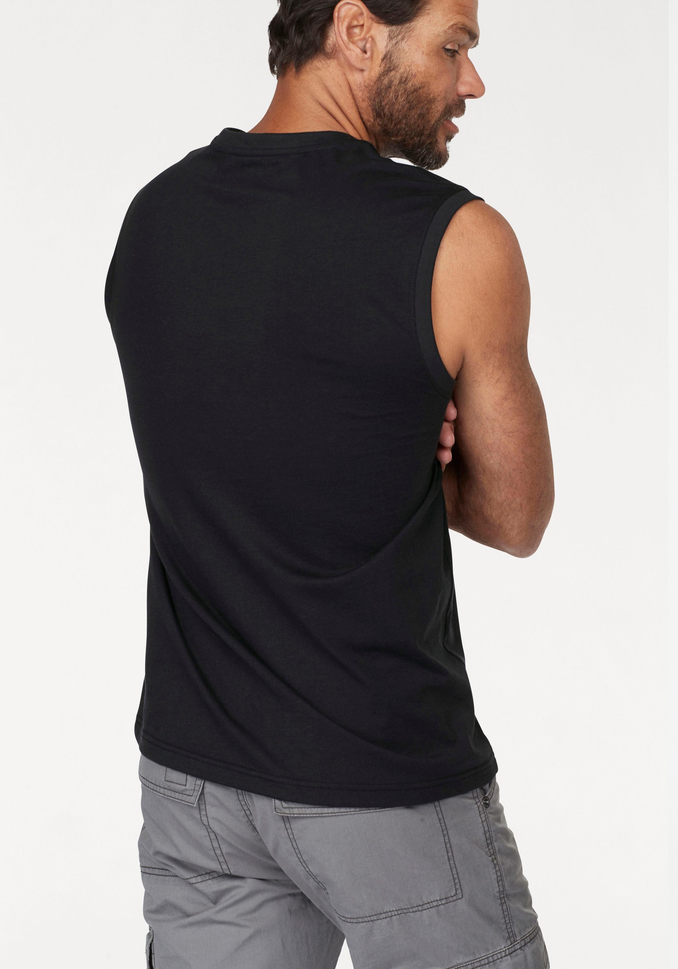Muscleshirt MAN'S WORLD, Herren, Gr. 5XL (72/74), schwarz (blau, schwarz), Single Jersey, Obermaterial: 100% Baumwolle, bedruckt, Basic, regular fit, Rundhals, Shirts, ärmellos, bedruckt, Rundhalsausschnitt, aus 100% Baumwolle 3