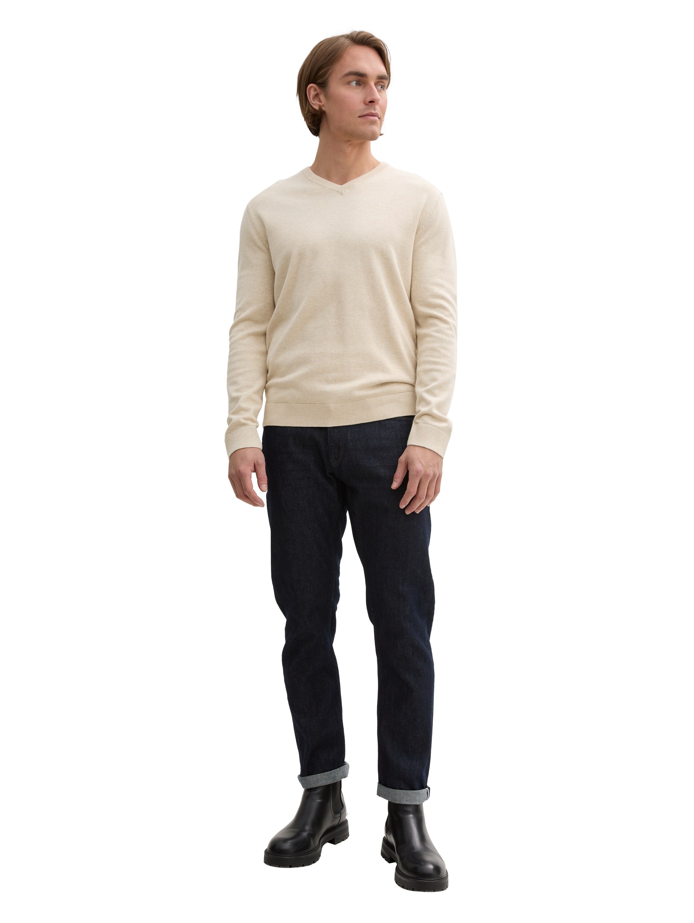 TOM TAILOR V-Ausschnitt-Pullover, mit kleiner Logo-Stickerei