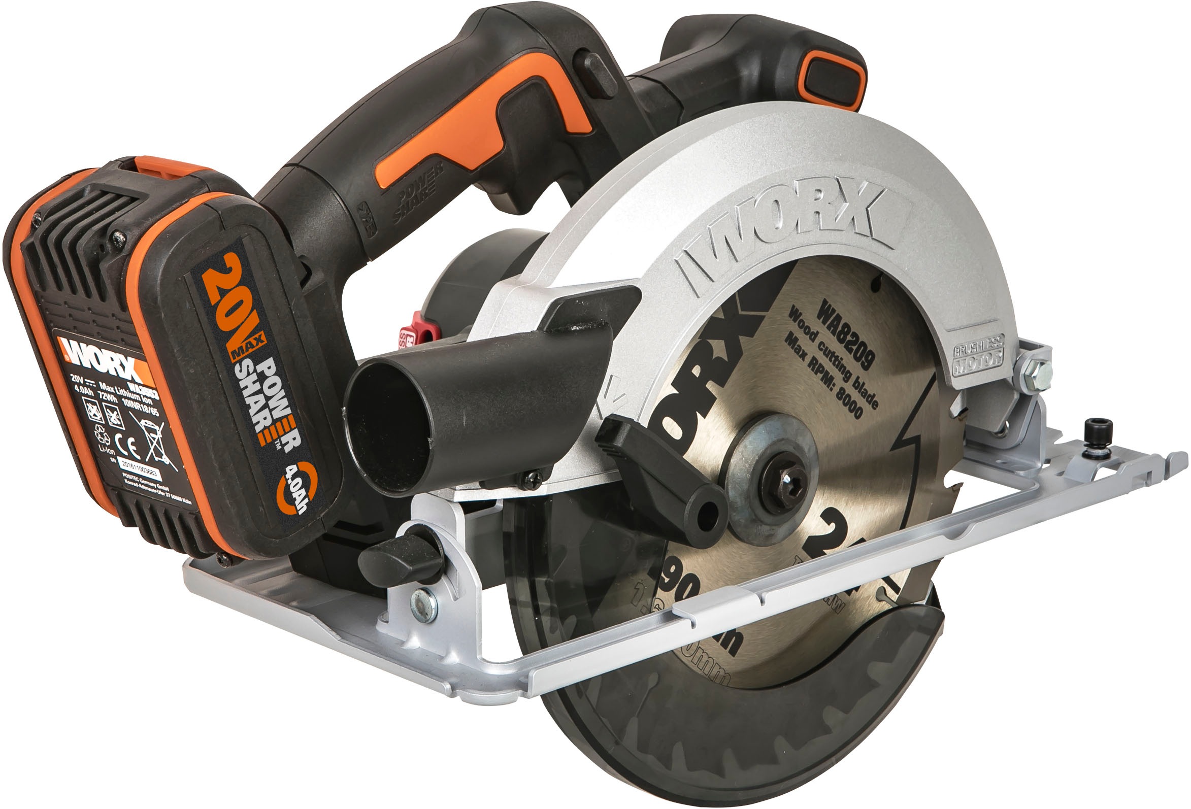 Worx Akku-Handkreissäge »WX520 NITRO«, 190 mm Sägeblatt, 0-57° Schrägschnitte, inkl. Akku & Schnellladegerät