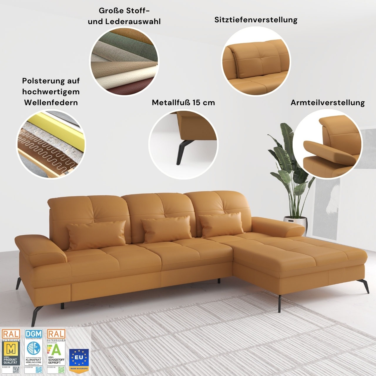 sit&more Wohnlandschaft »Amica«, inkl Sitztiefenverstellung und Armteilverstellung