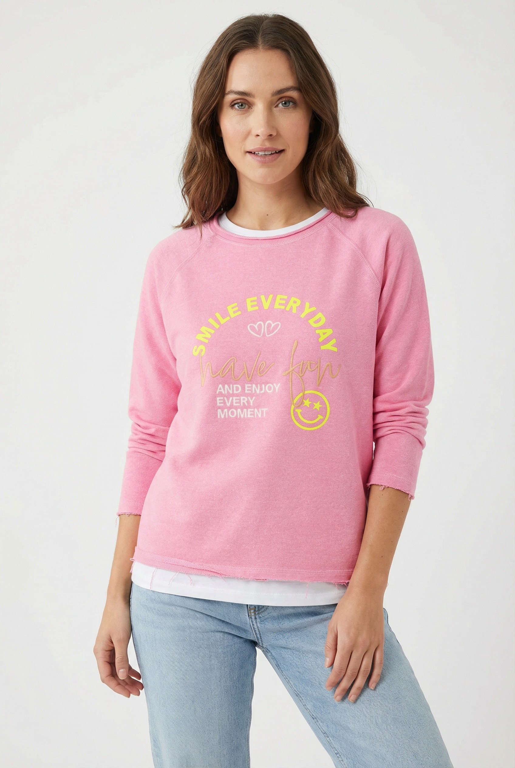 Zwillingsherz Sweatshirt ""Smile Everyday"", mit Used-Look Kanten und Stick günstig online kaufen
