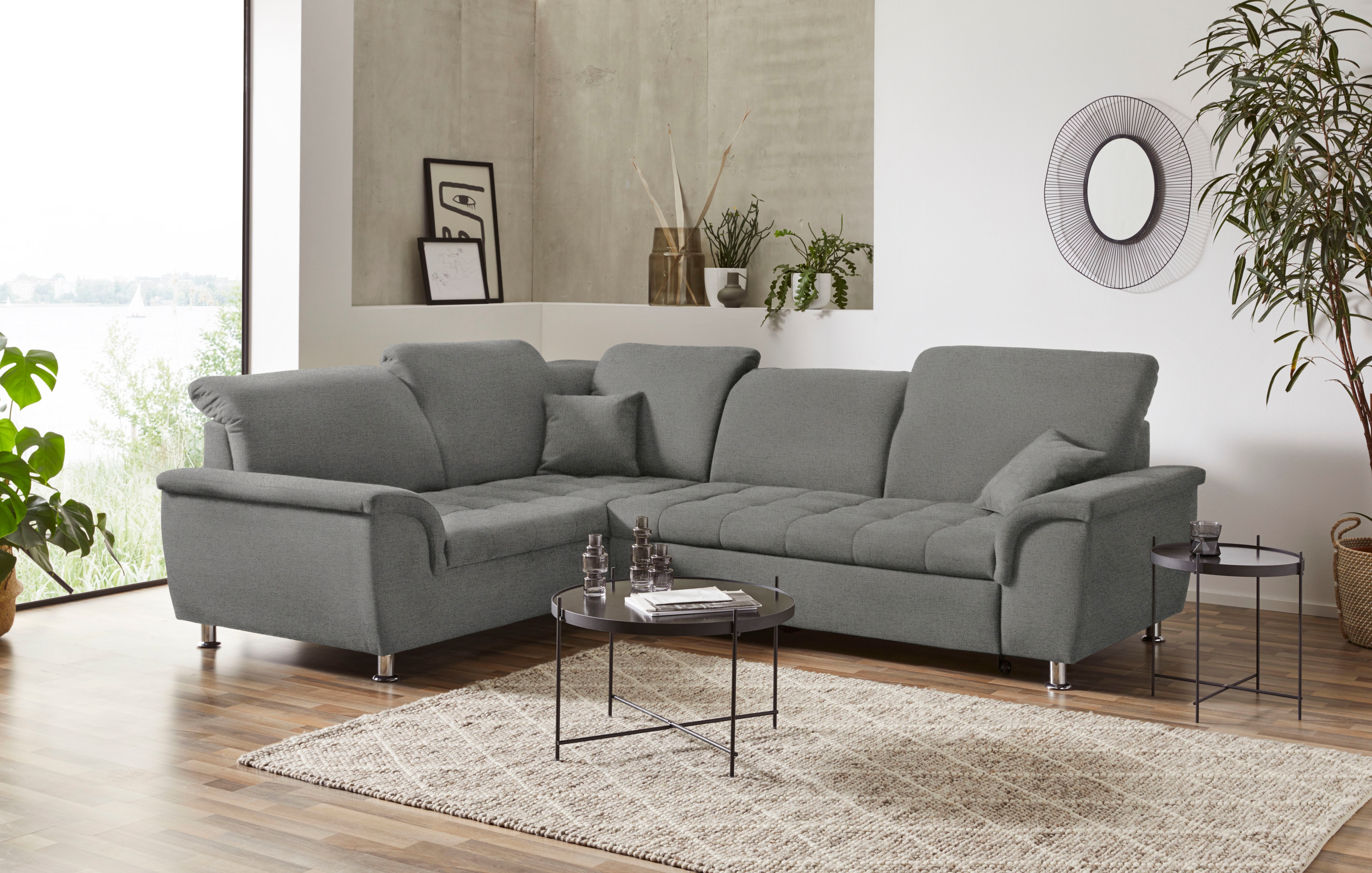 DOMO collection Ecksofa "FRANZI zeitlos und elegant, moderne Sitzheftung, L-Form" wahlweise mit Kopfteilverstellung (dann Breite: 275 cm)