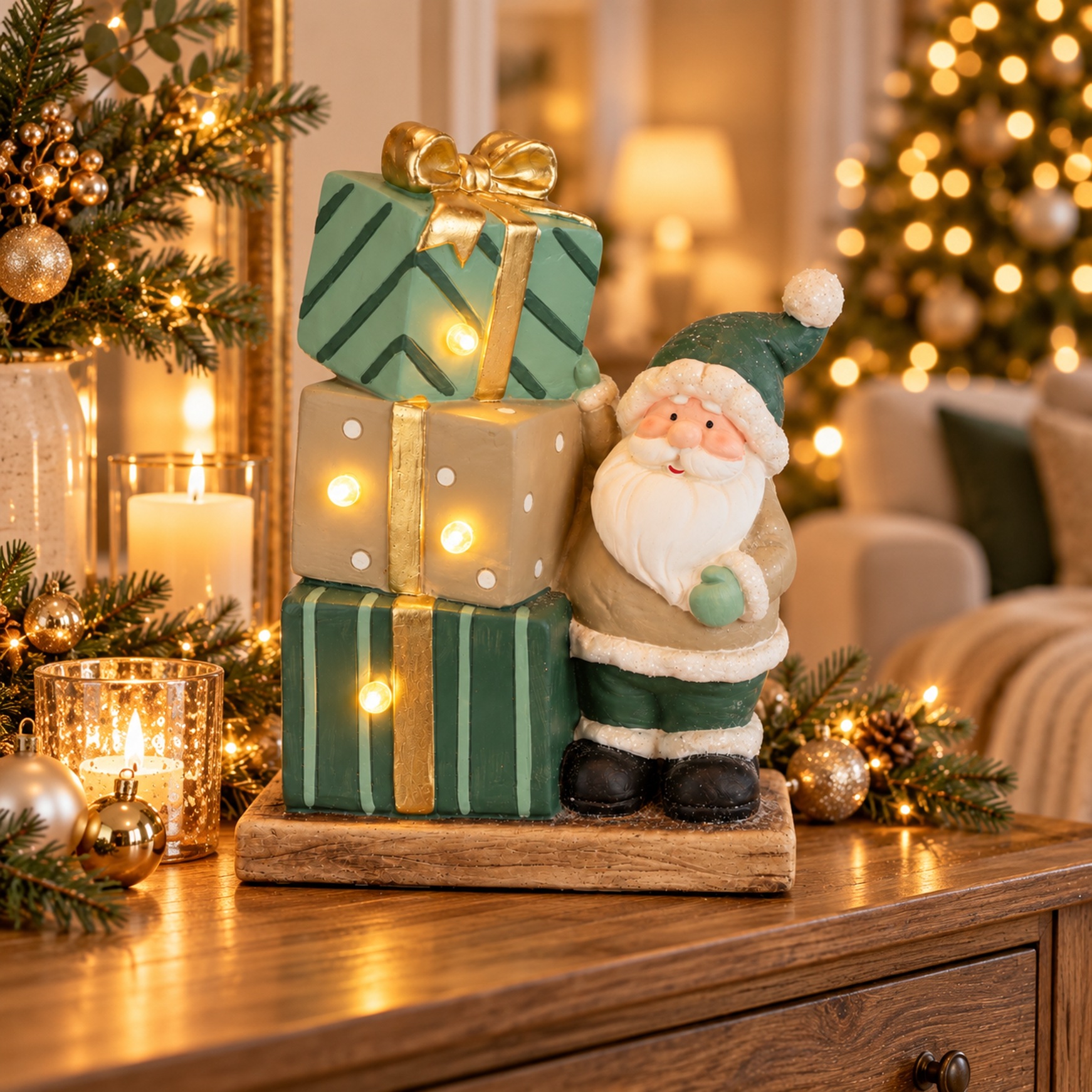 I.GE.A. Weihnachtsfigur »LED Weihnachtsmann mit Geschenken 37 cm Weihnachtsdeko« LED-Dekofigur für Advent, Nikolaus und Weihnachtszeit