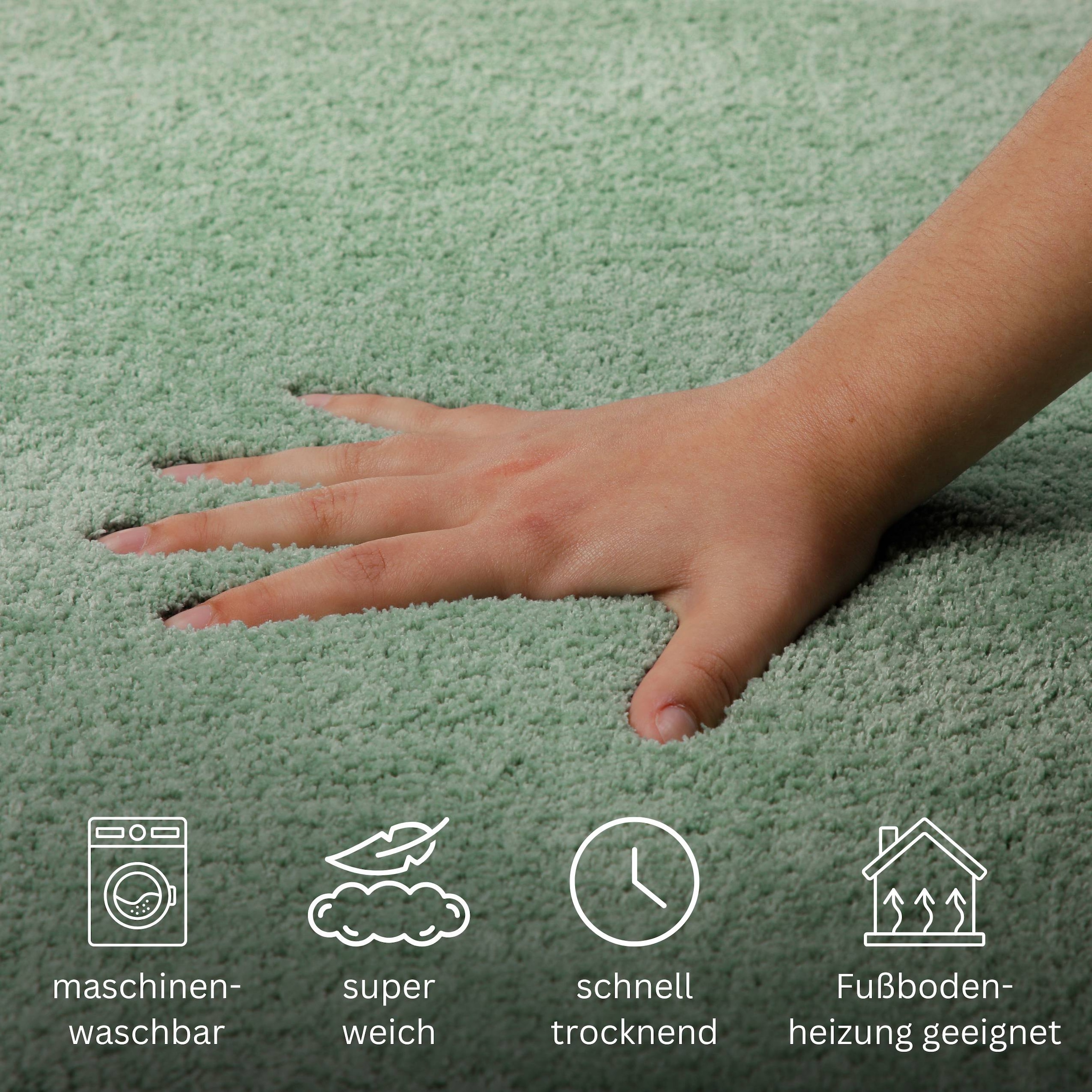 my home Badematte »Neele«, rutschhemmend beschichtet, schnell trocknend, Badteppich, getuftet, modern, Uni, antirutsch, flauschig, hochflor