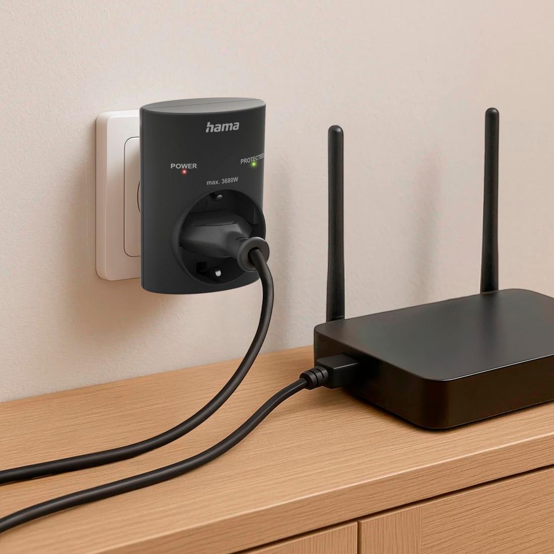 Hama »Steckdosenadapter mit Schutzkontakt, Überspannungsschutz, 3680 W, 16 A« Typ F (Schuko) zu Typ C (Eurostecker)