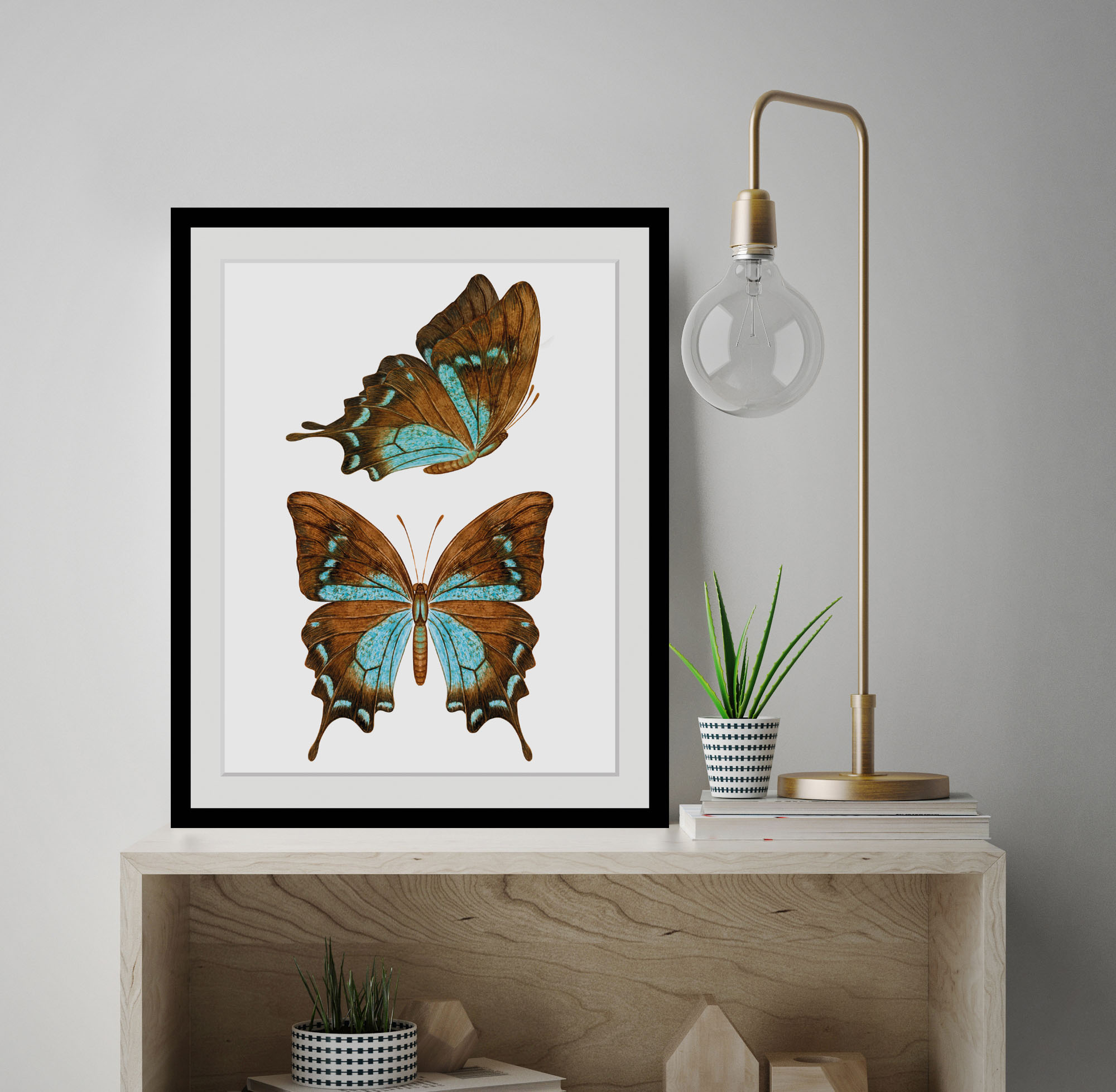 queence Bild "Nala" Insekten Kunst Schmetterlinge 1 Stk. tlg. HD Premium Poster-Druck inkl. Holzrahmen