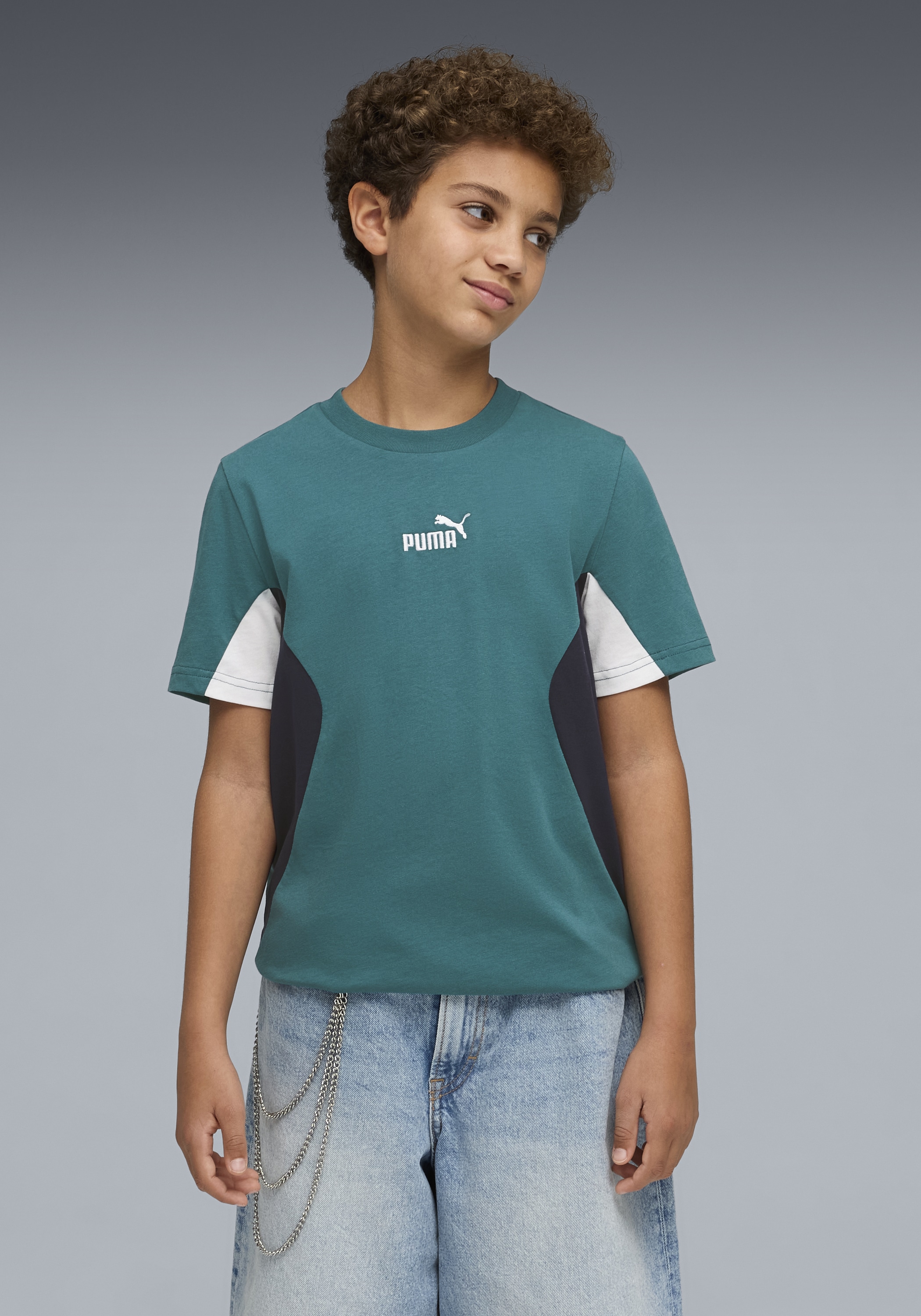 PUMA "ESS BLOCK TEE B" Kurzarm, Rundhalsausschnitt, ohne Kapuze