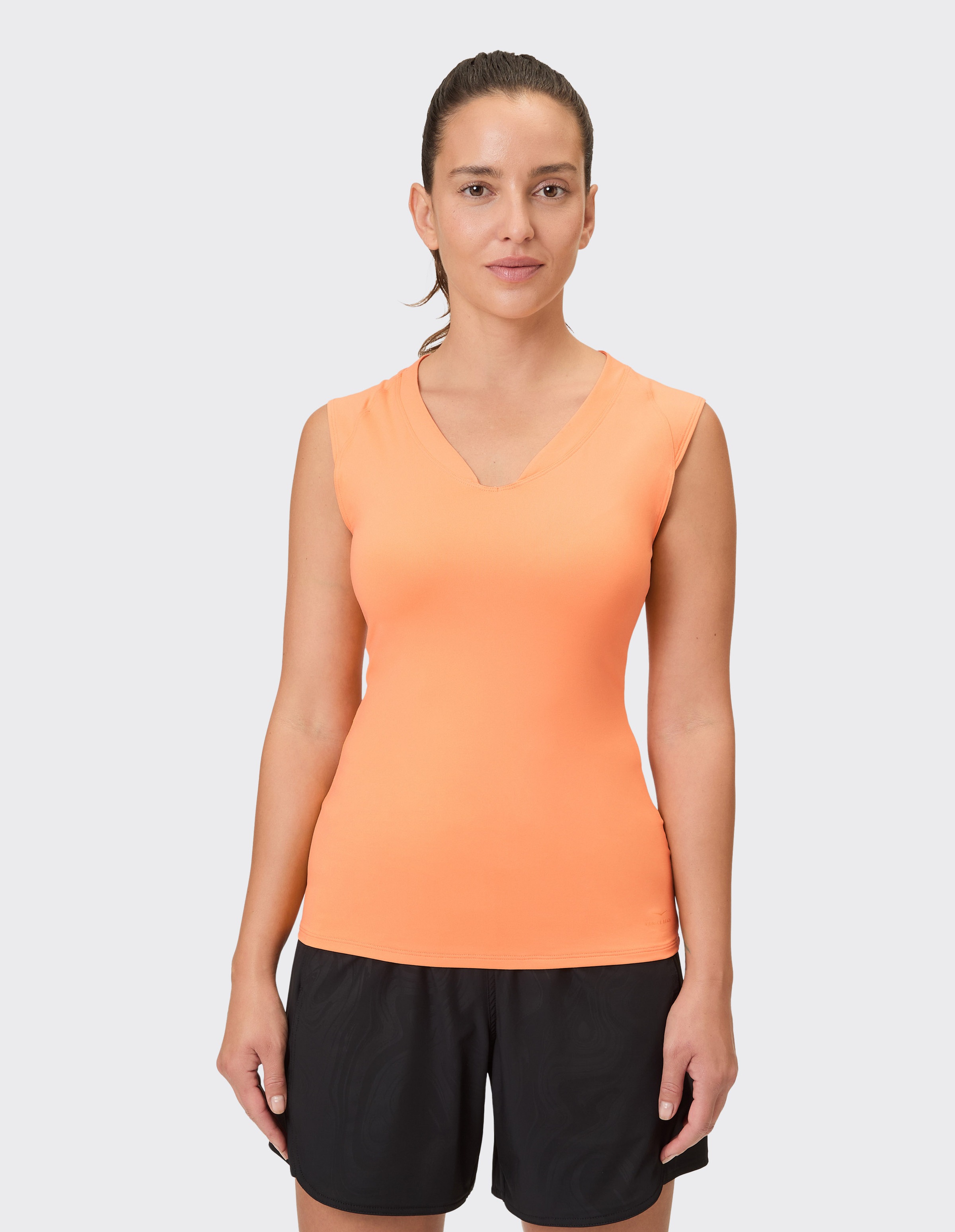 T-Shirt VENICE BEACH "T-SHIRT ELEAM", Damen, Gr. L (42), papaya, Obermaterial: 91% Polyamid, 9% Elasthan, Rundhals, Shirts T-Shirt, sportlicher Stil, leichtes und elastisches Material