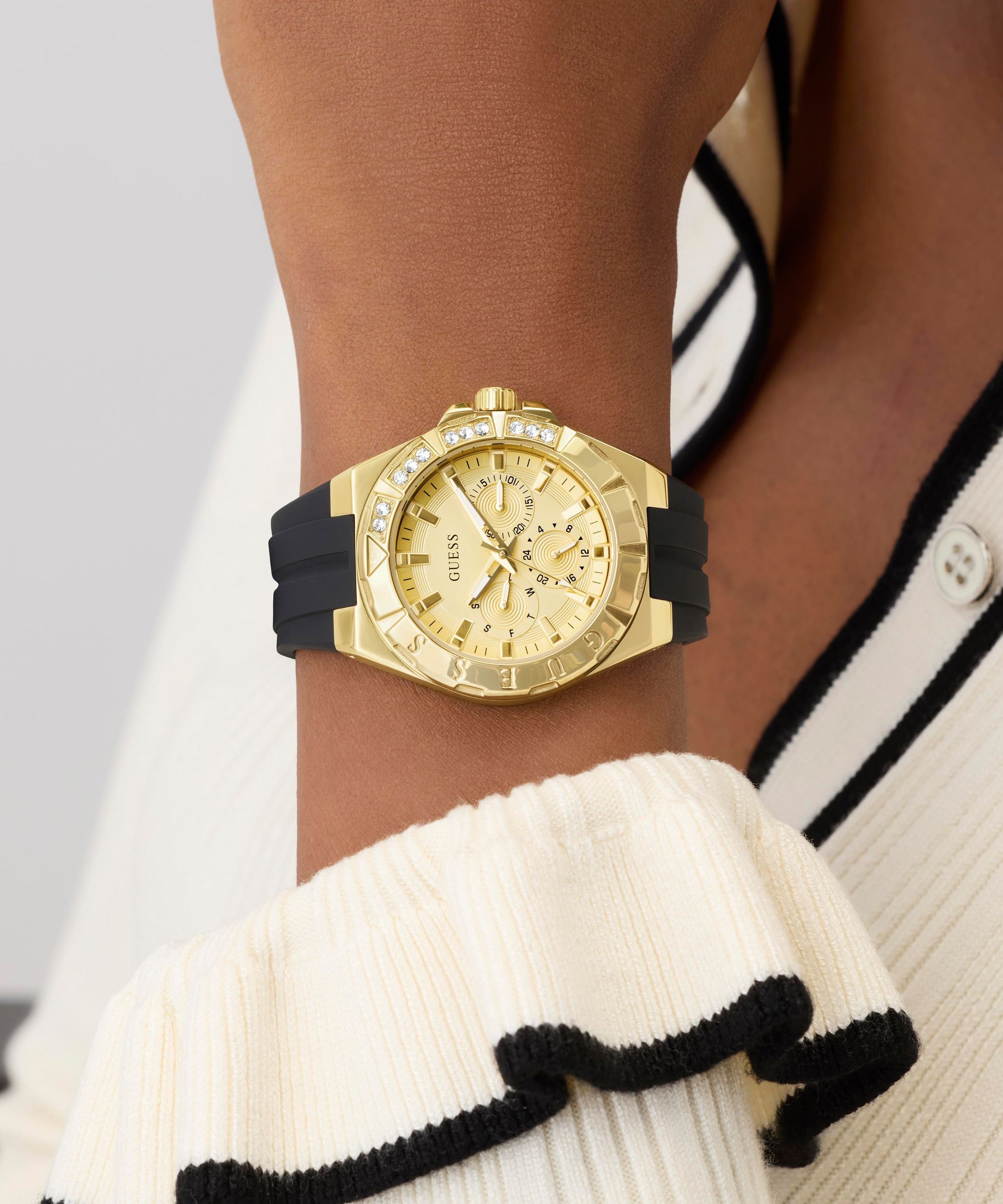 Guess Multifunktionsuhr »CALYPSO« Quarzuhr, Armbanduhr, Damenuhr, analog, Wochentag, Tag