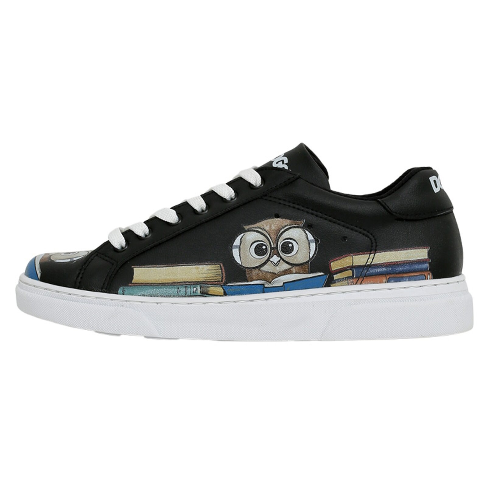 Thumbnail - DOGO Sneaker "Ace Low-Top Sneaker The Wise Owl Black Damen Sneaker", Handgefertigt
